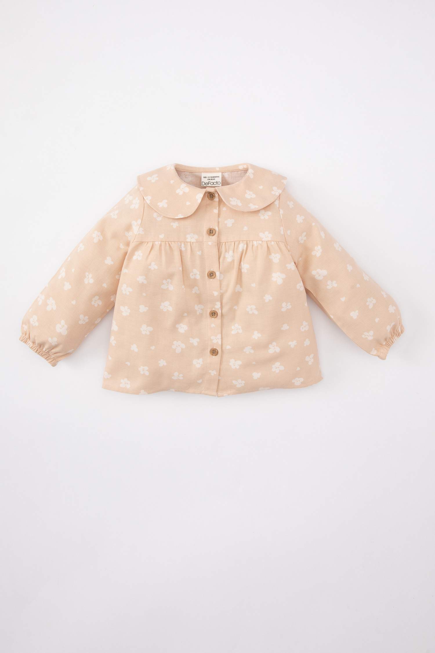 Baby Girl Baby Collar Floral Twill Long Sleeve Shirt