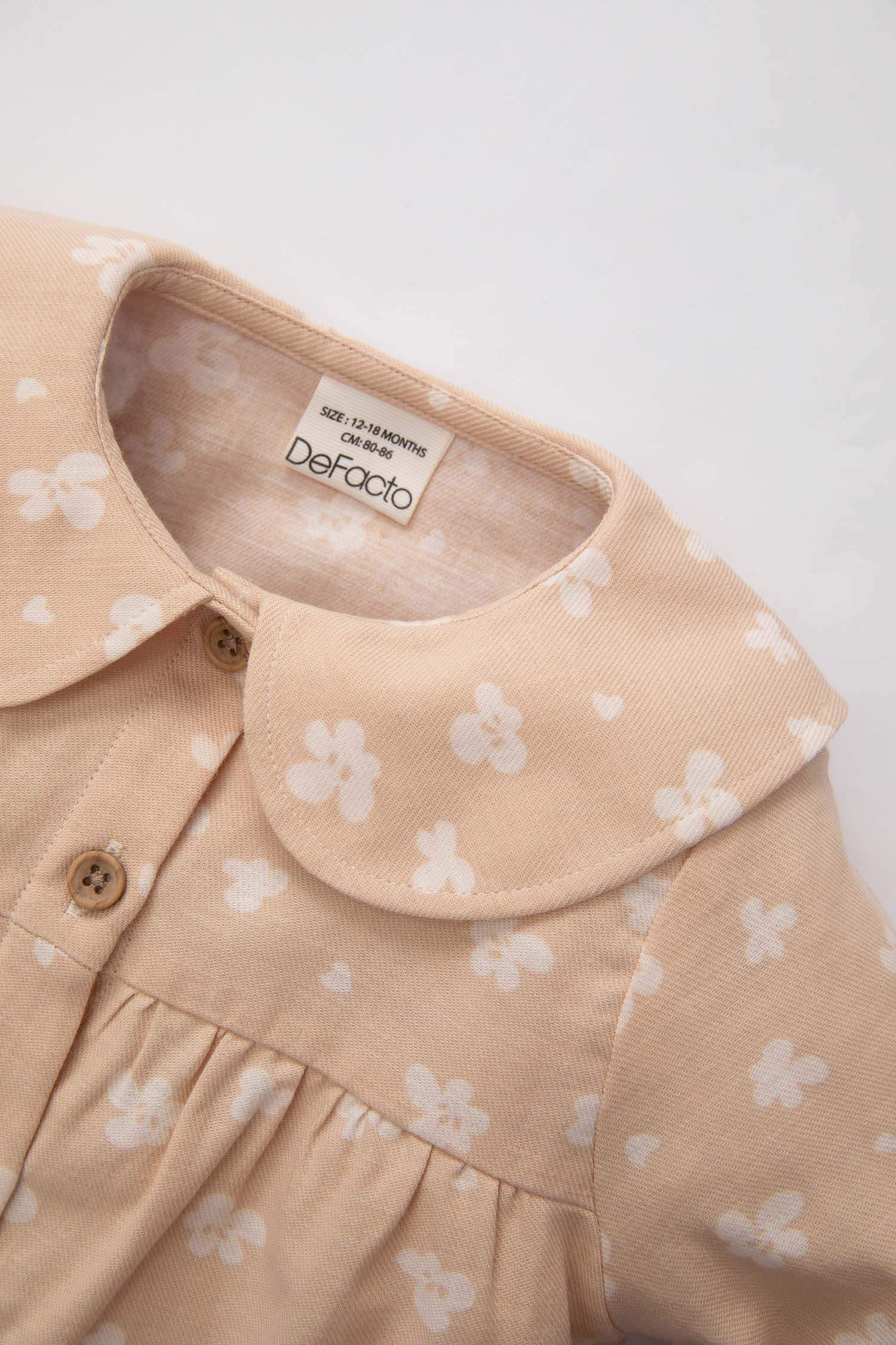 Baby Girl Baby Collar Floral Twill Long Sleeve Shirt