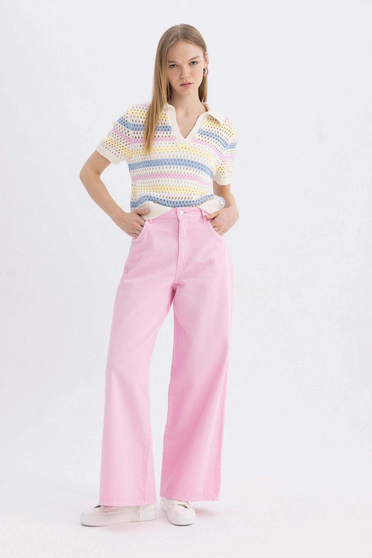 Pantalon en Gabardine à Jambes Larges