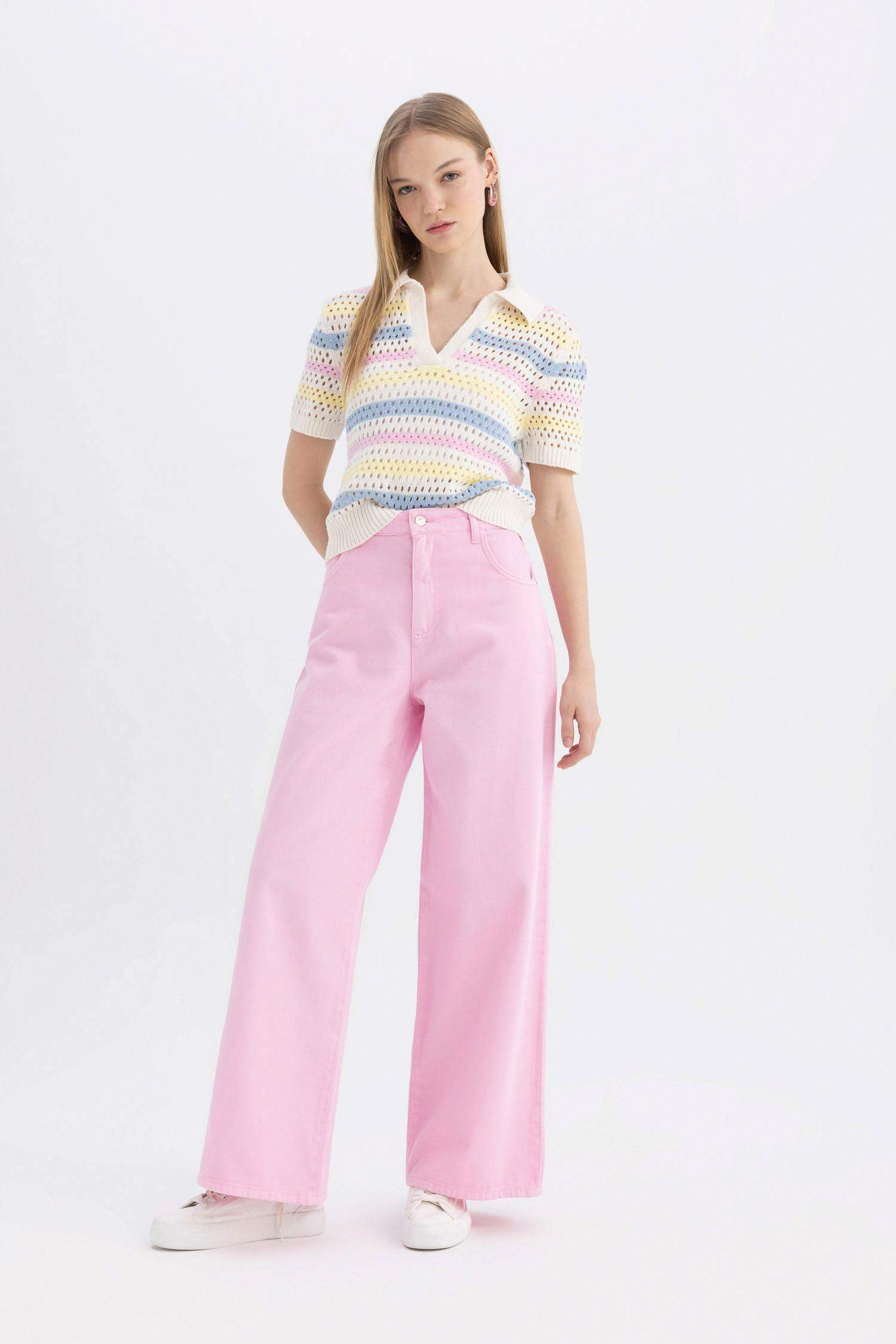 Pantalon en Gabardine à Jambes Larges