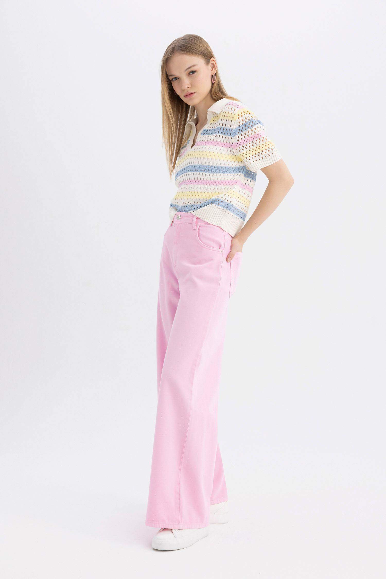 Pantalon en Gabardine à Jambes Larges