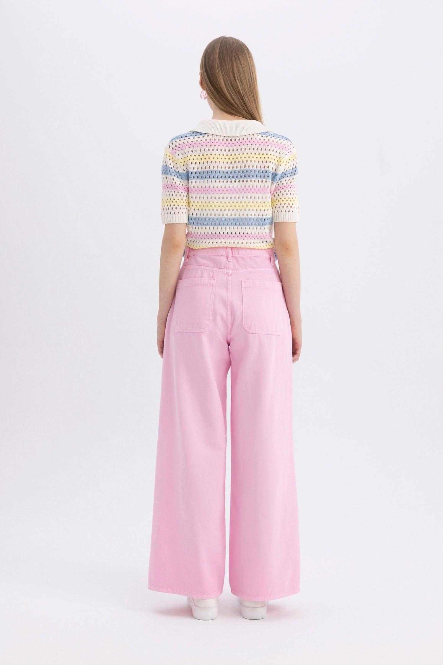 Pantalon en Gabardine à Jambes Larges