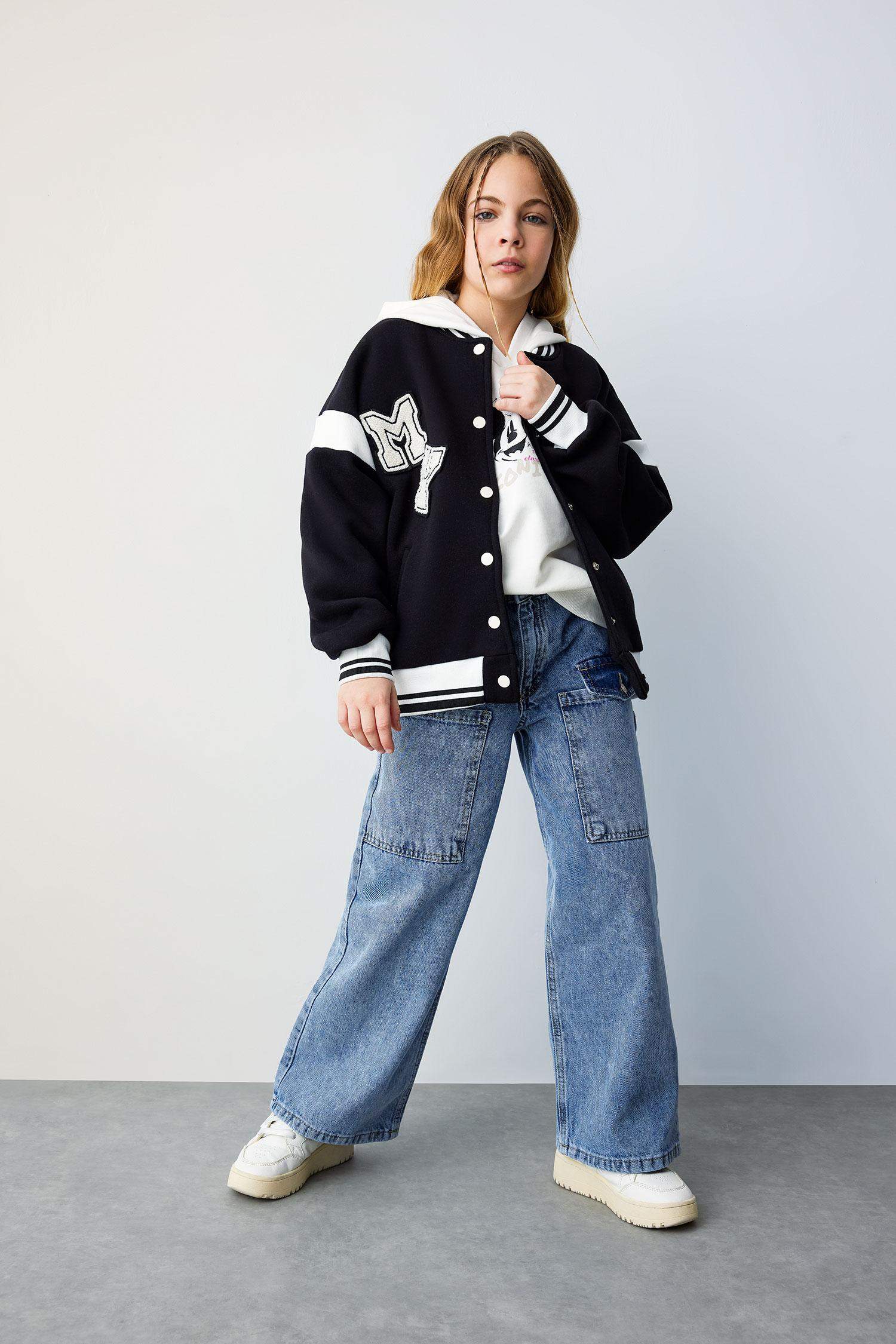 بنطرون بناتي وايد ليج برحل واسع وجيب