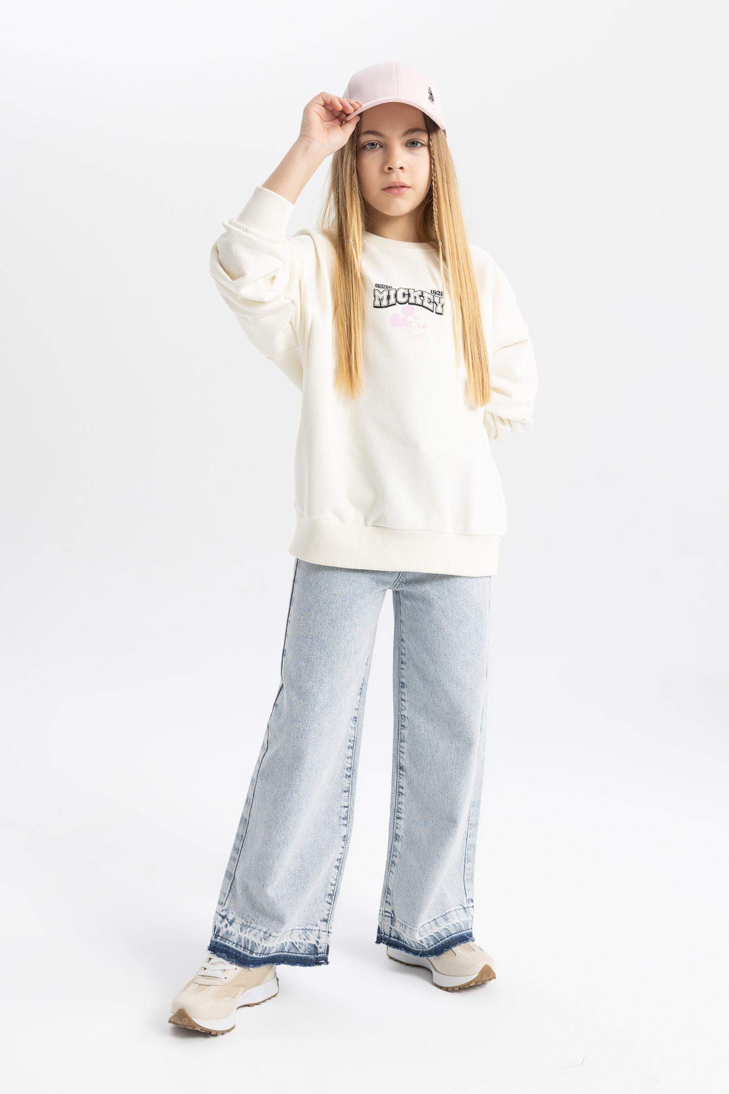 بنطلون بناتي وايد ليج برجل واسع بجيب