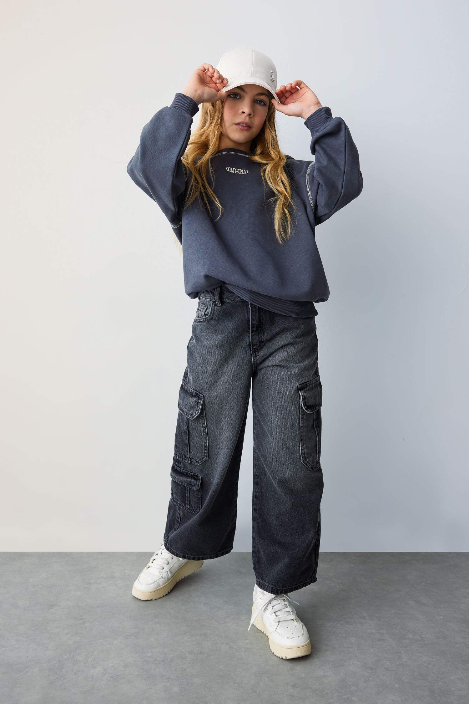 Kız Çocuk Wide Leg Kargo Geniş Paça Jean Pantolon