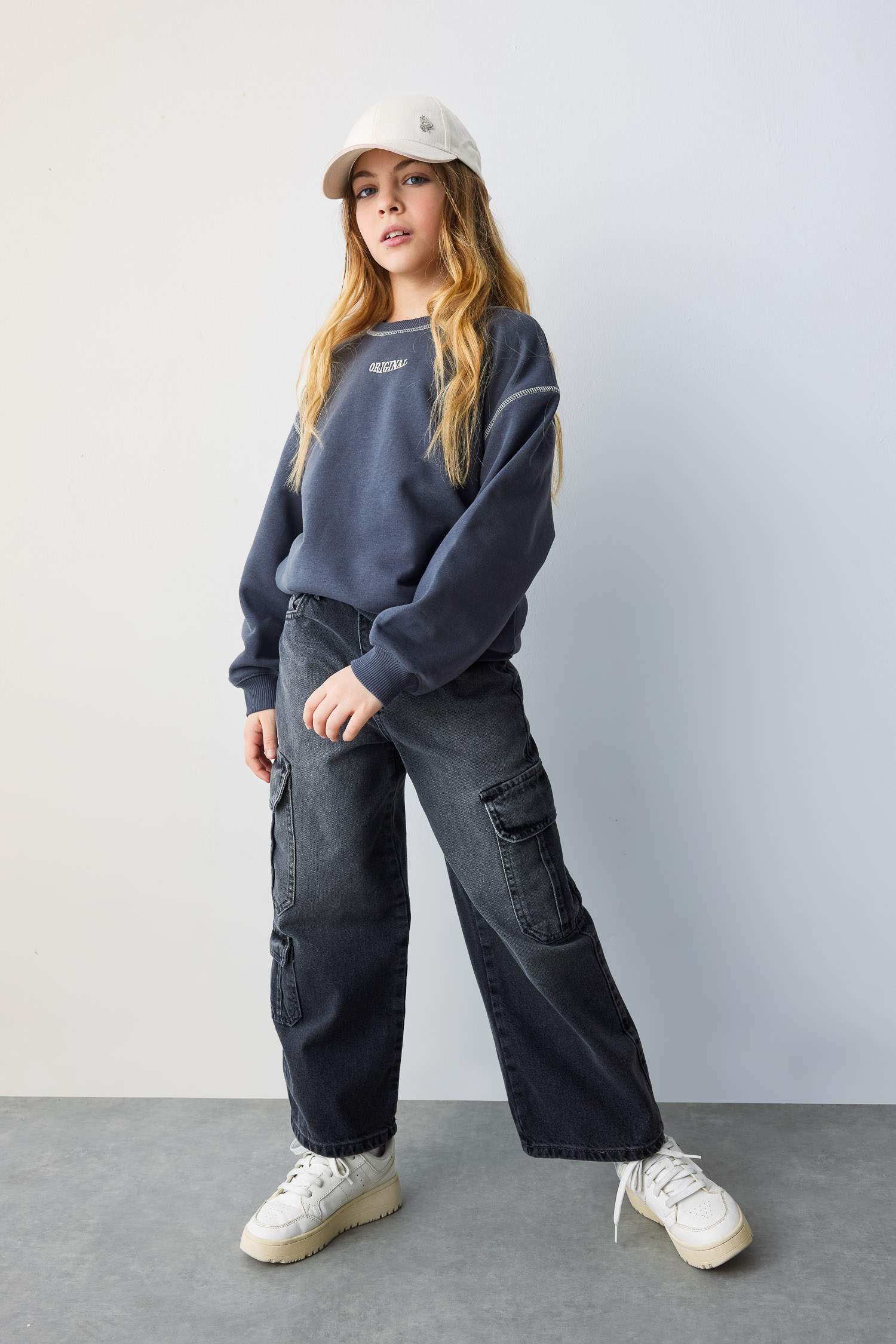 Kız Çocuk Wide Leg Kargo Geniş Paça Jean Pantolon