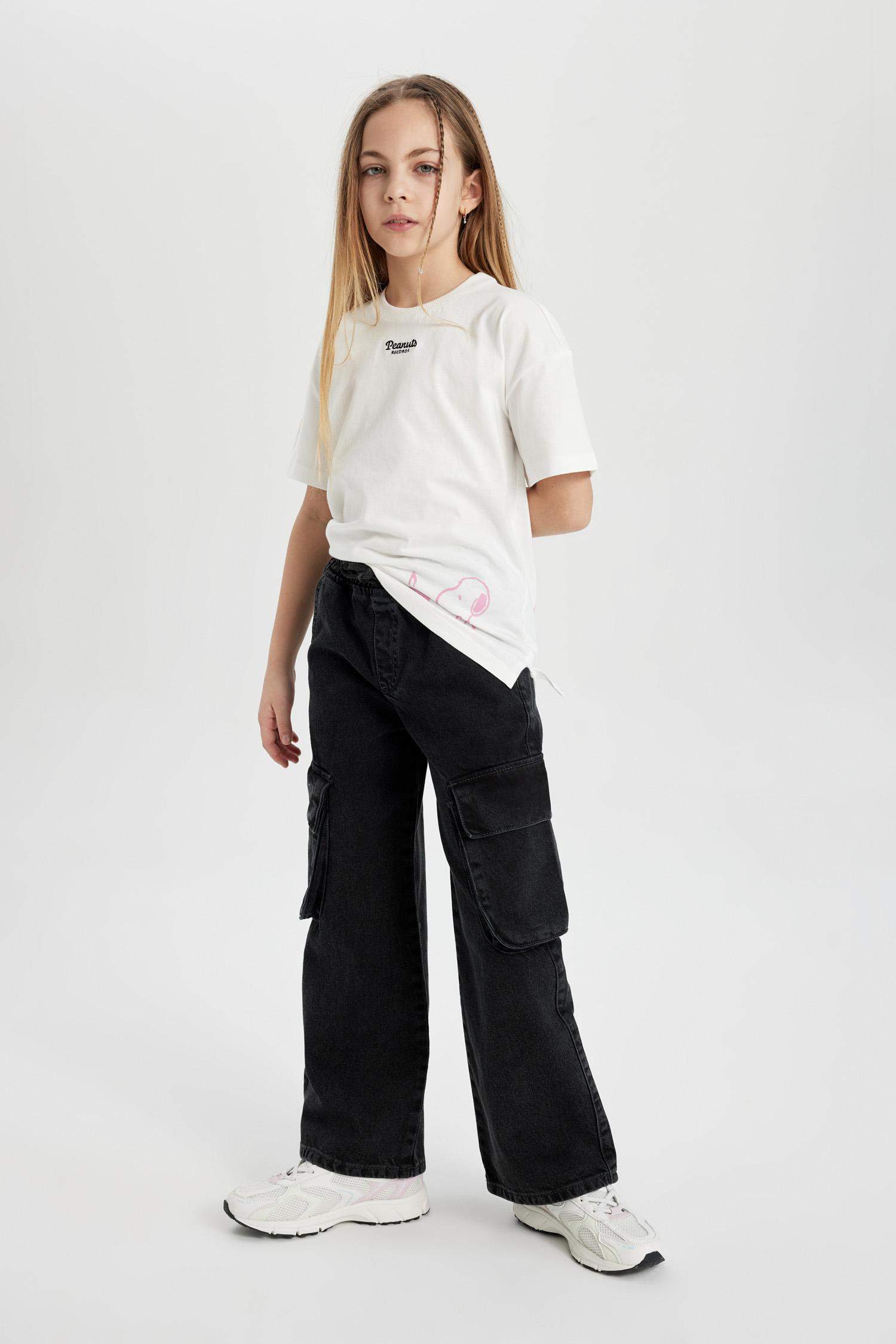 بنطرون جينز كارجو بناتي وايد ليج برجل واسع بجيب