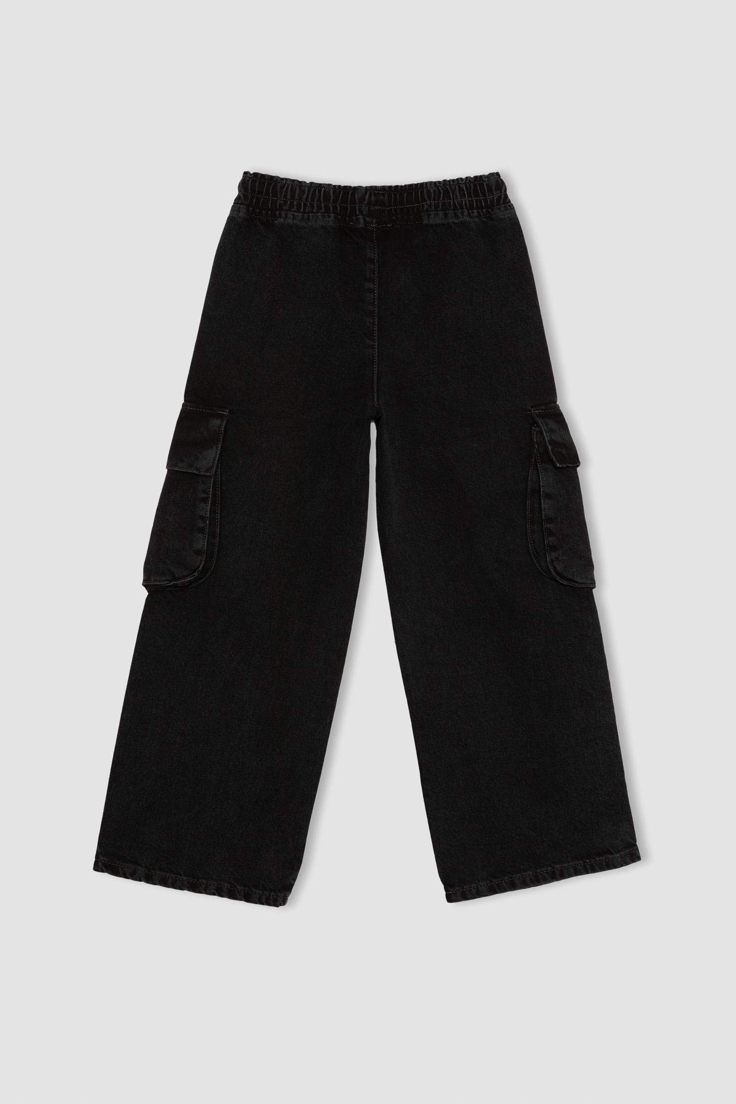 بنطرون جينز كارجو بناتي وايد ليج برجل واسع بجيب