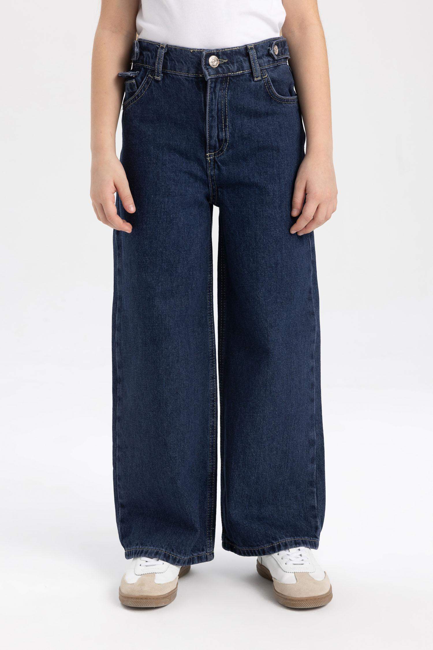 بنطلون بناتي وايد ليج برجل واسع بجيب