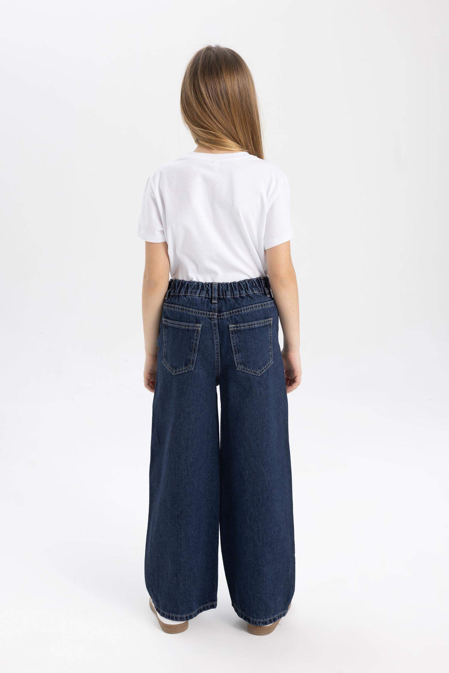 بنطلون بناتي وايد ليج برجل واسع بجيب