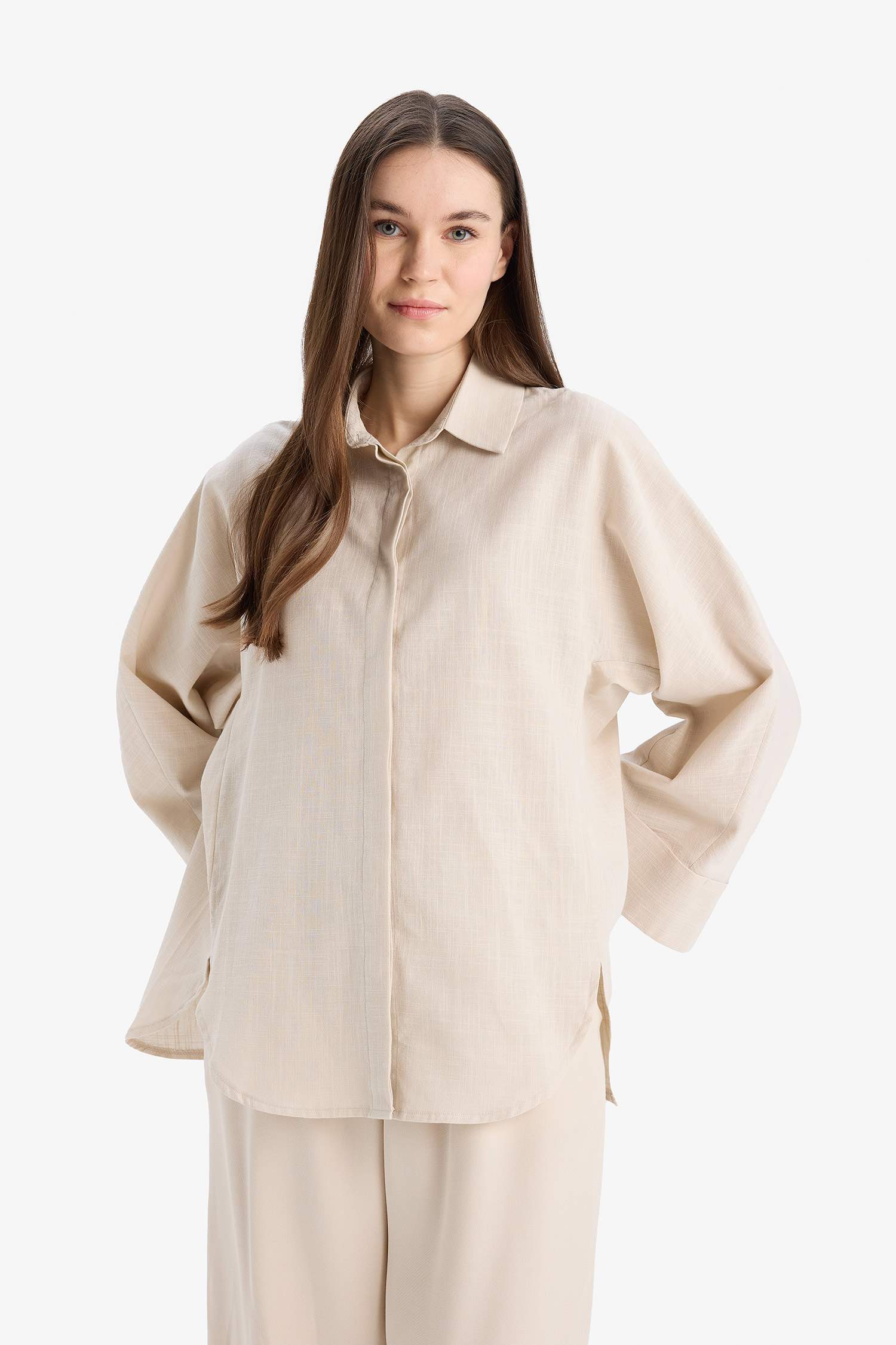 Relax Fit Linen Blend Long Sleeve Tunic