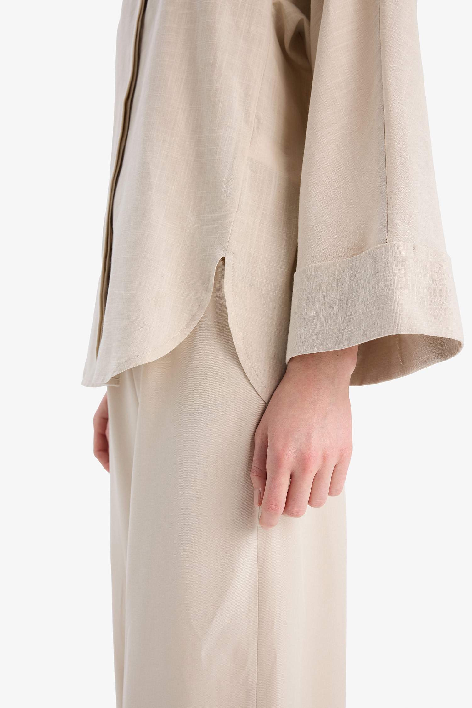 Tunique chemise ample en lin mélangé à manches longues Coupe décontractée