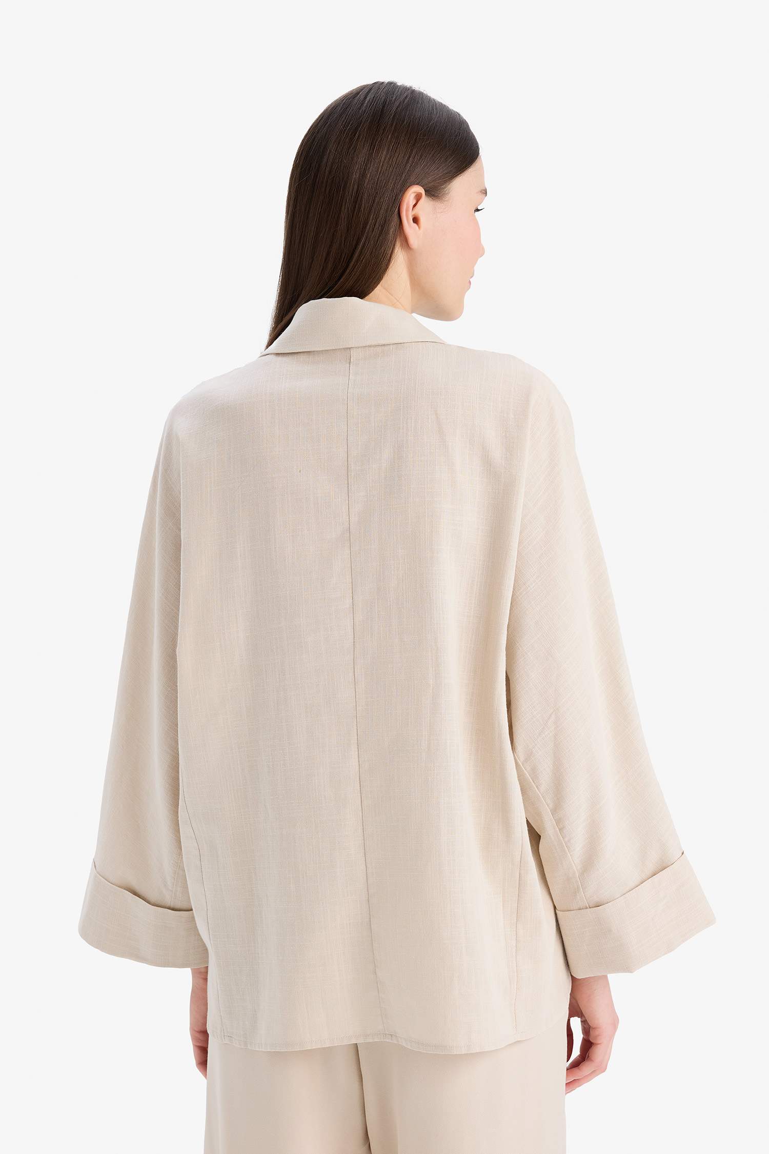 Tunique chemise ample en lin mélangé à manches longues Coupe décontractée