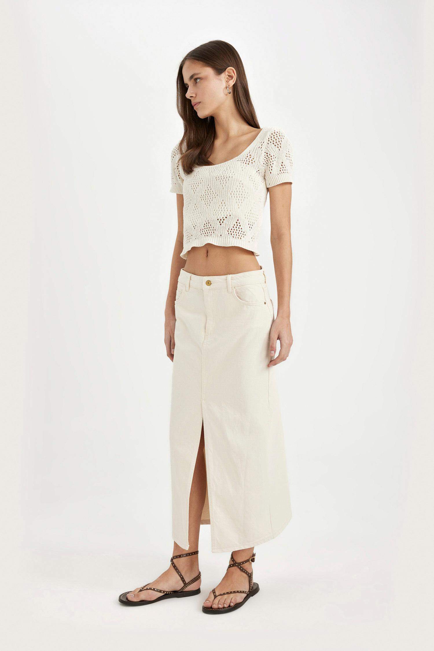 Yırtmaçlı Uzun Boy Jean Etek