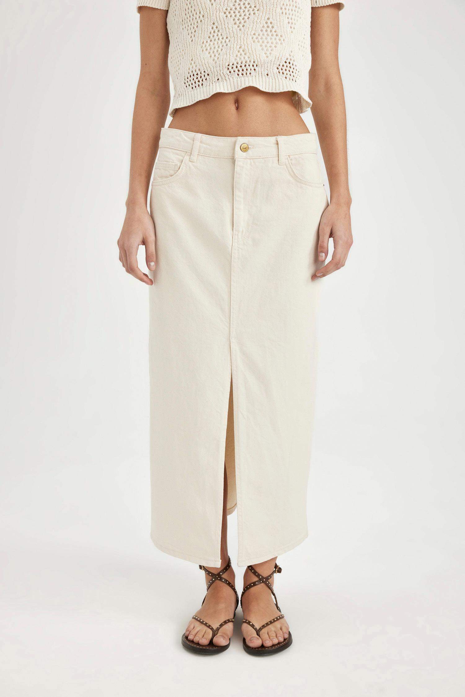 Yırtmaçlı Uzun Boy Jean Etek