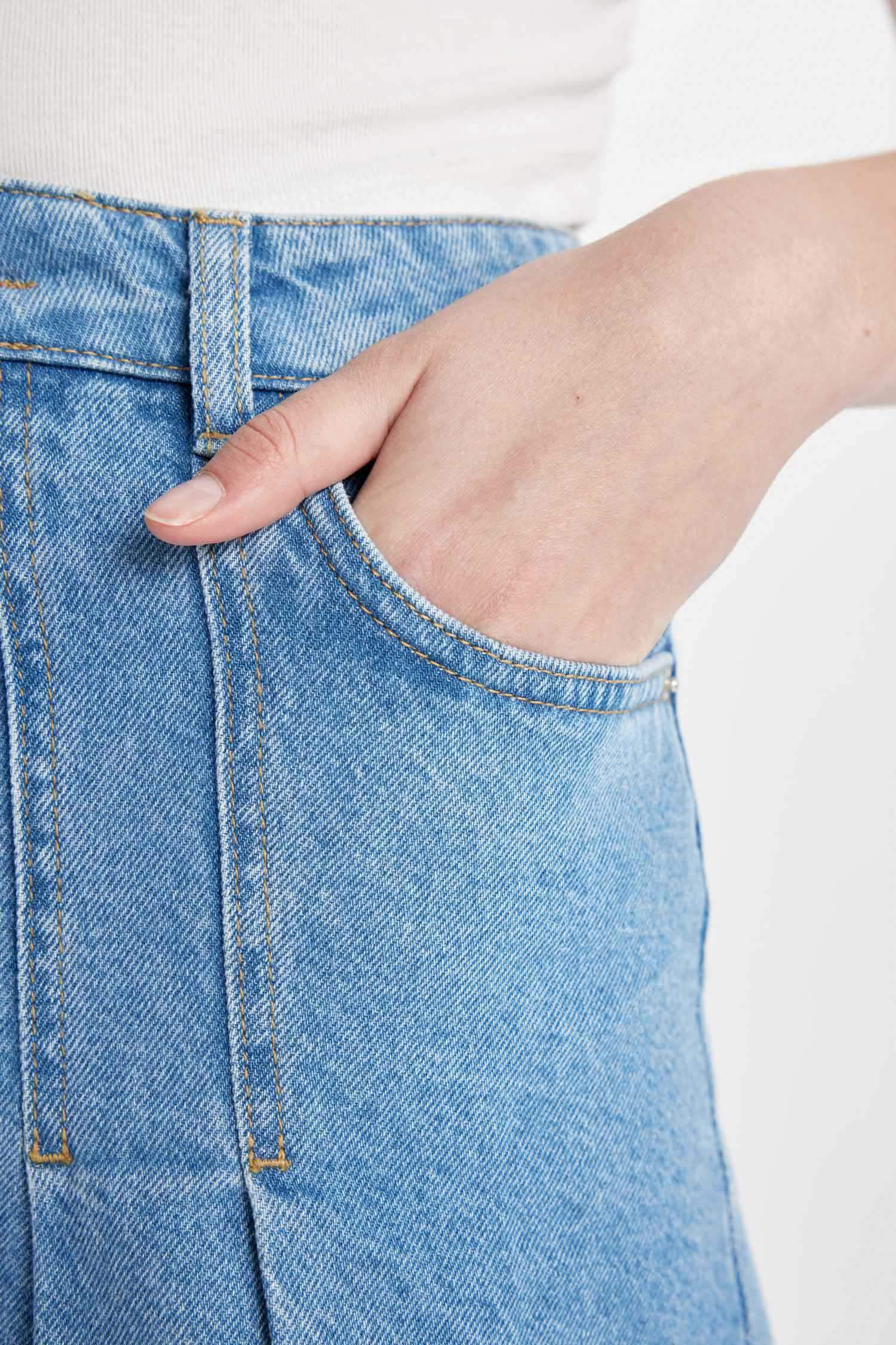 Fashion Fit Pileli Jean Mini Etek