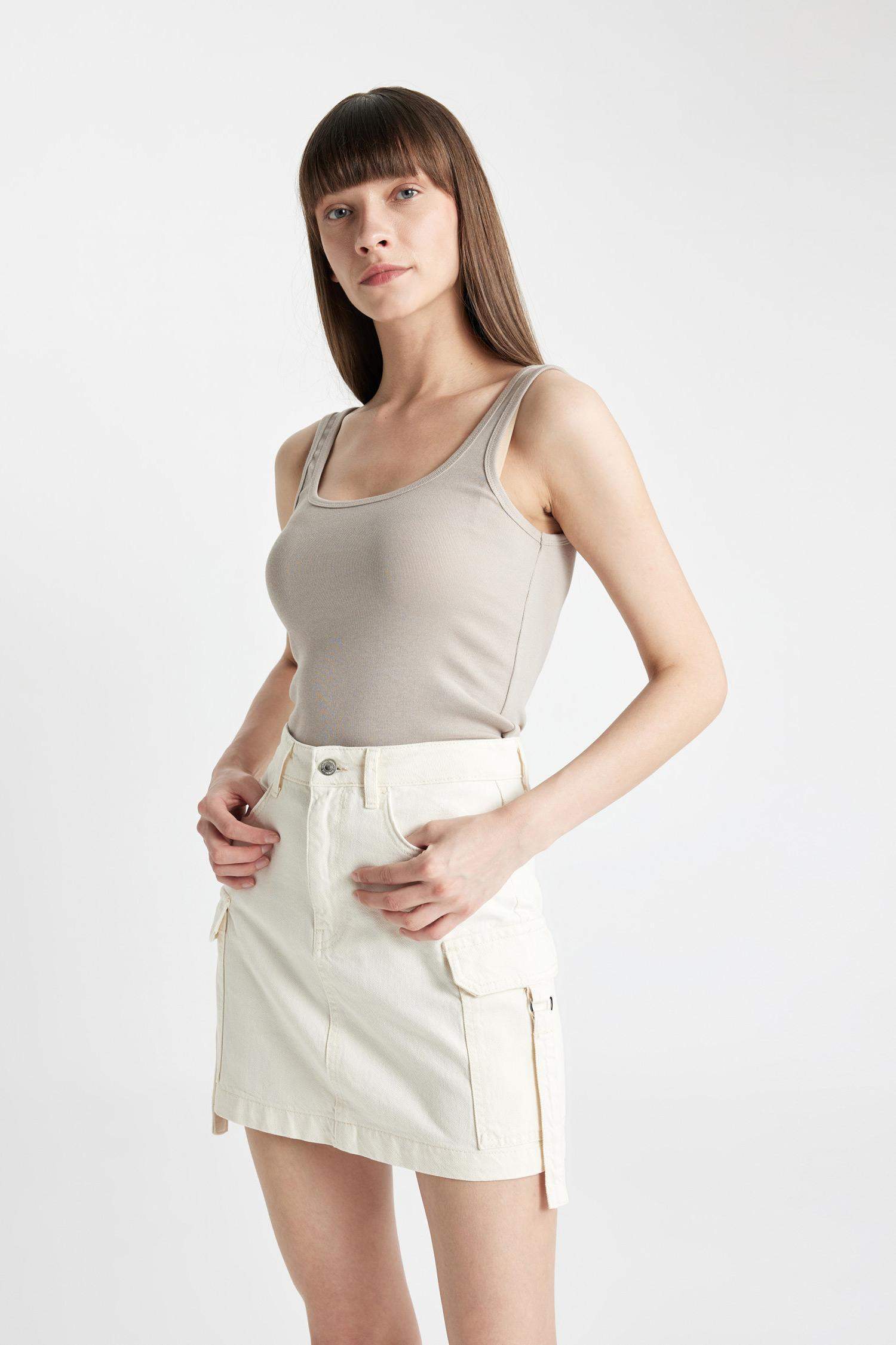 Cargo Fit Denim Mini Skirt