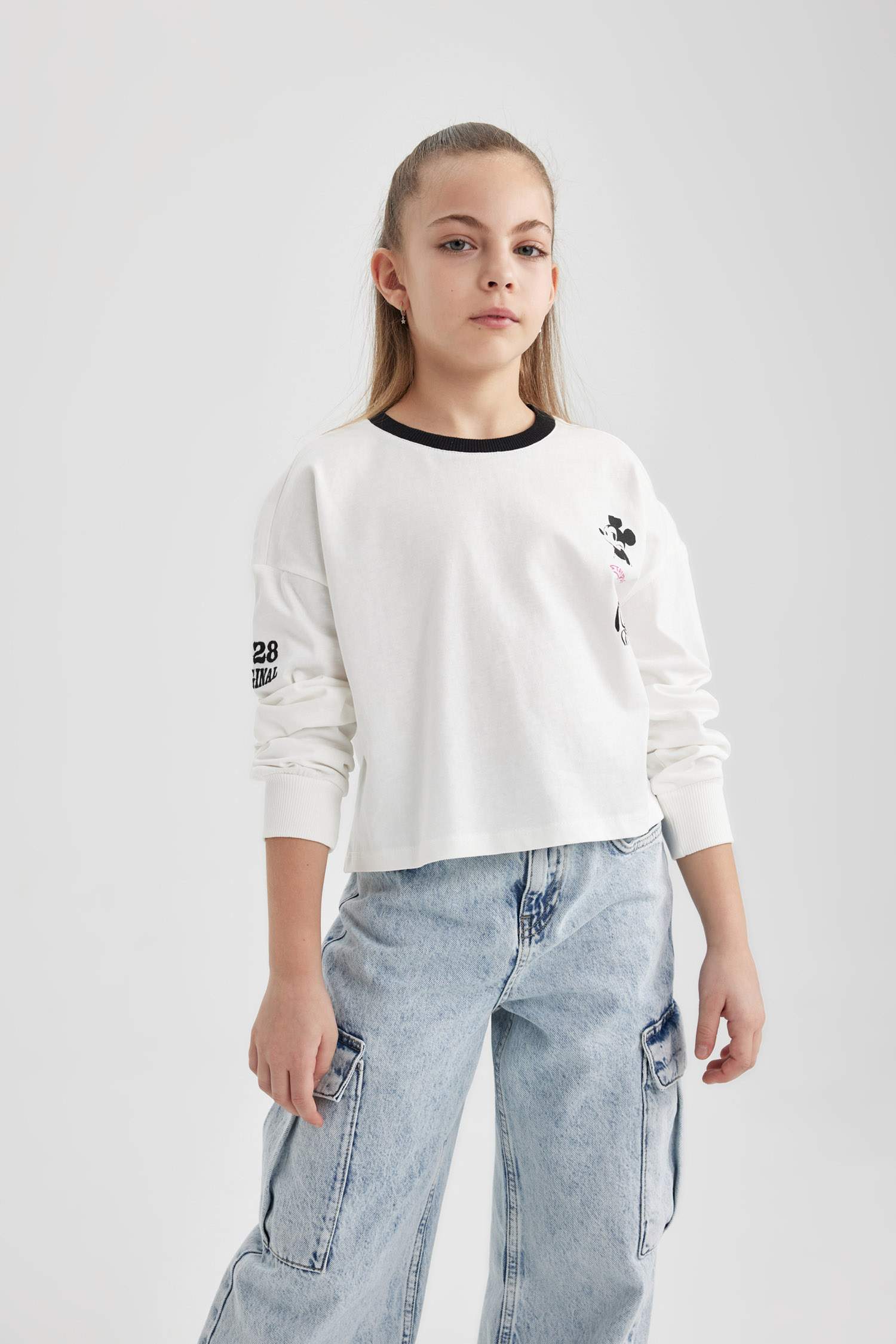 Girl Disney Mickey & Minnie Crop Crew Neck Cotton T-Shirt