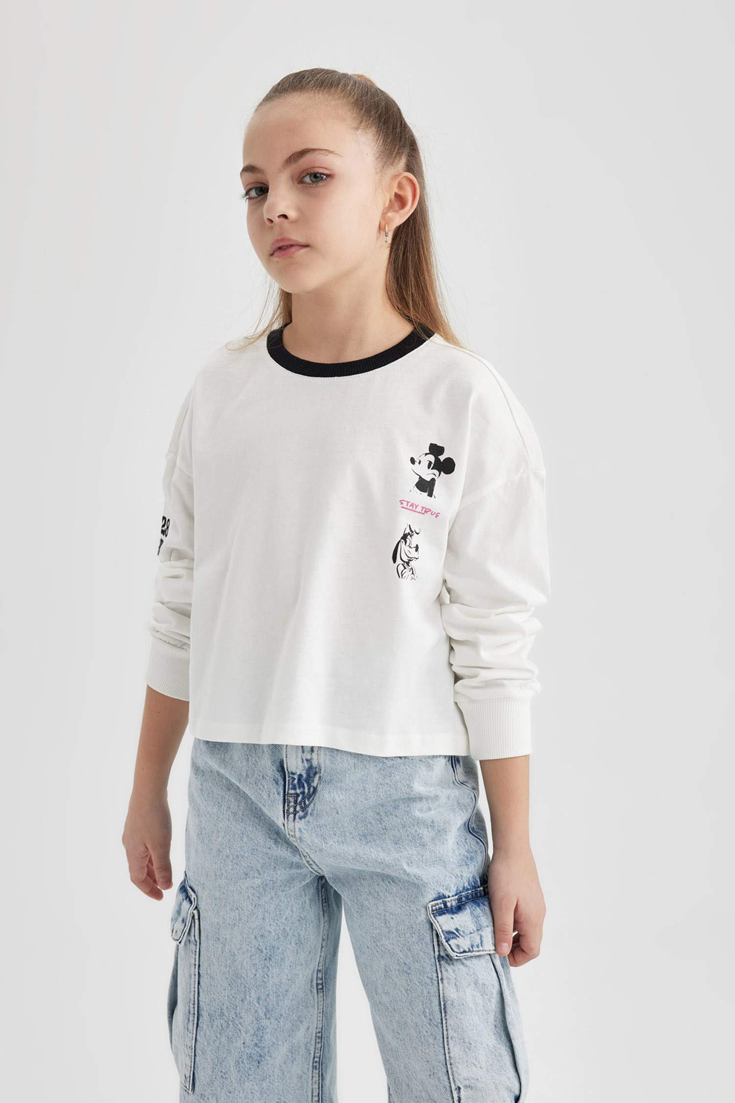 Girl Disney Mickey & Minnie Crop Crew Neck Cotton T-Shirt