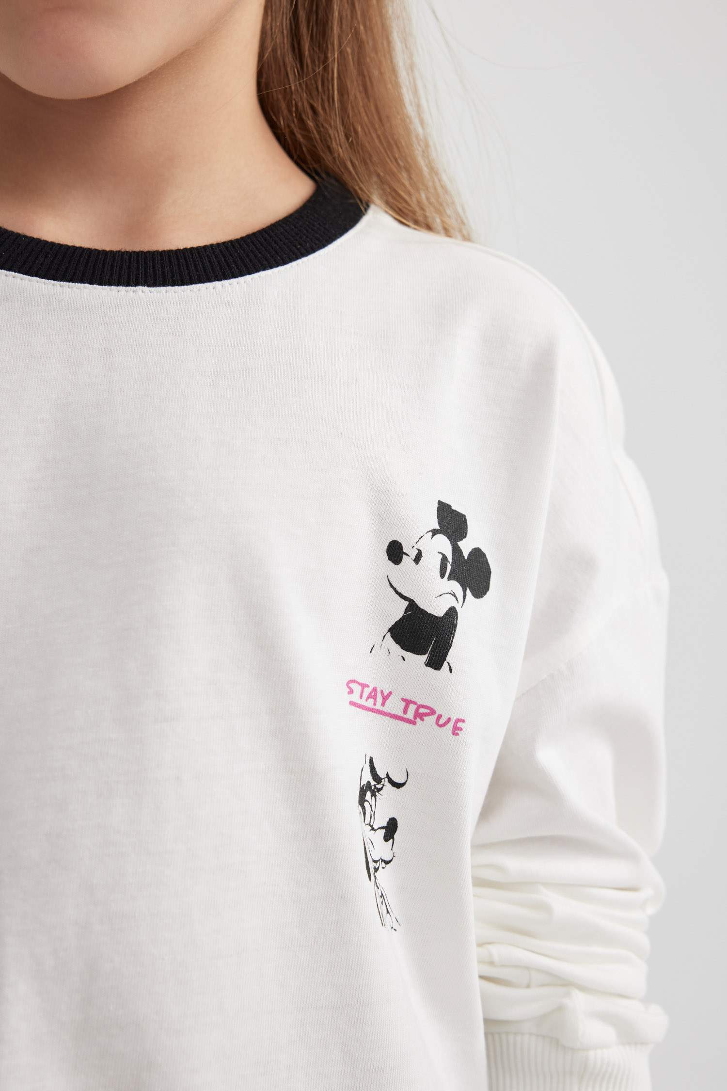 Girl Disney Mickey & Minnie Crop Crew Neck Cotton T-Shirt