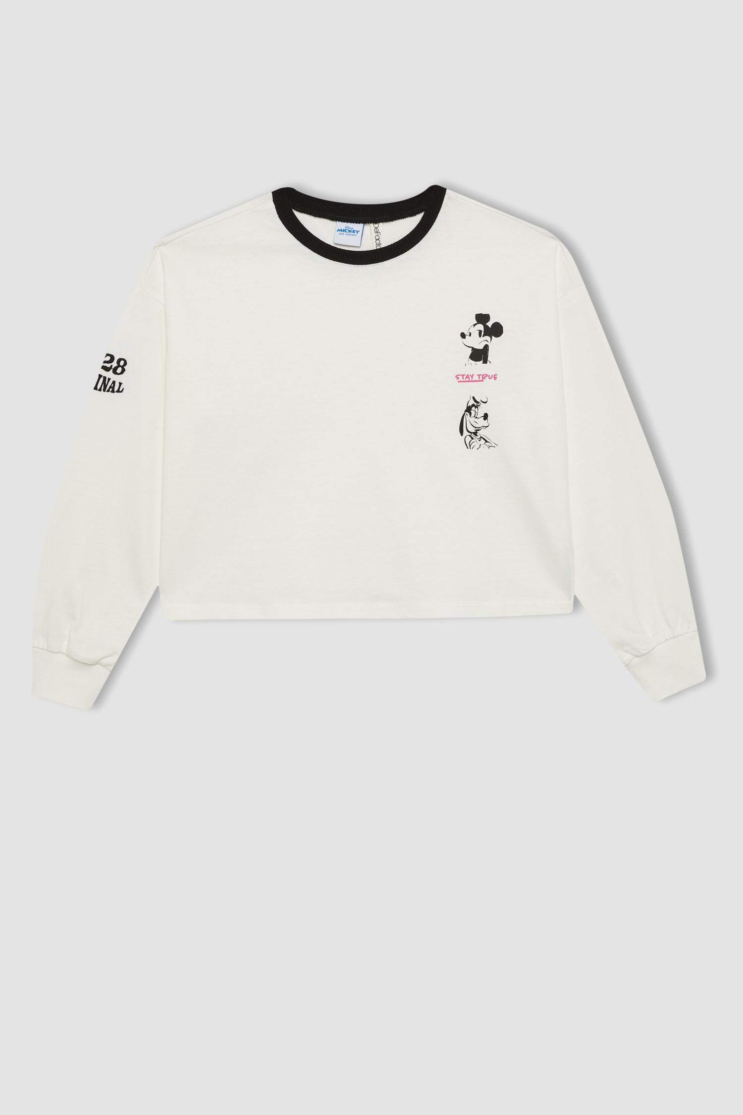 Girl Disney Mickey & Minnie Crop Crew Neck Cotton T-Shirt