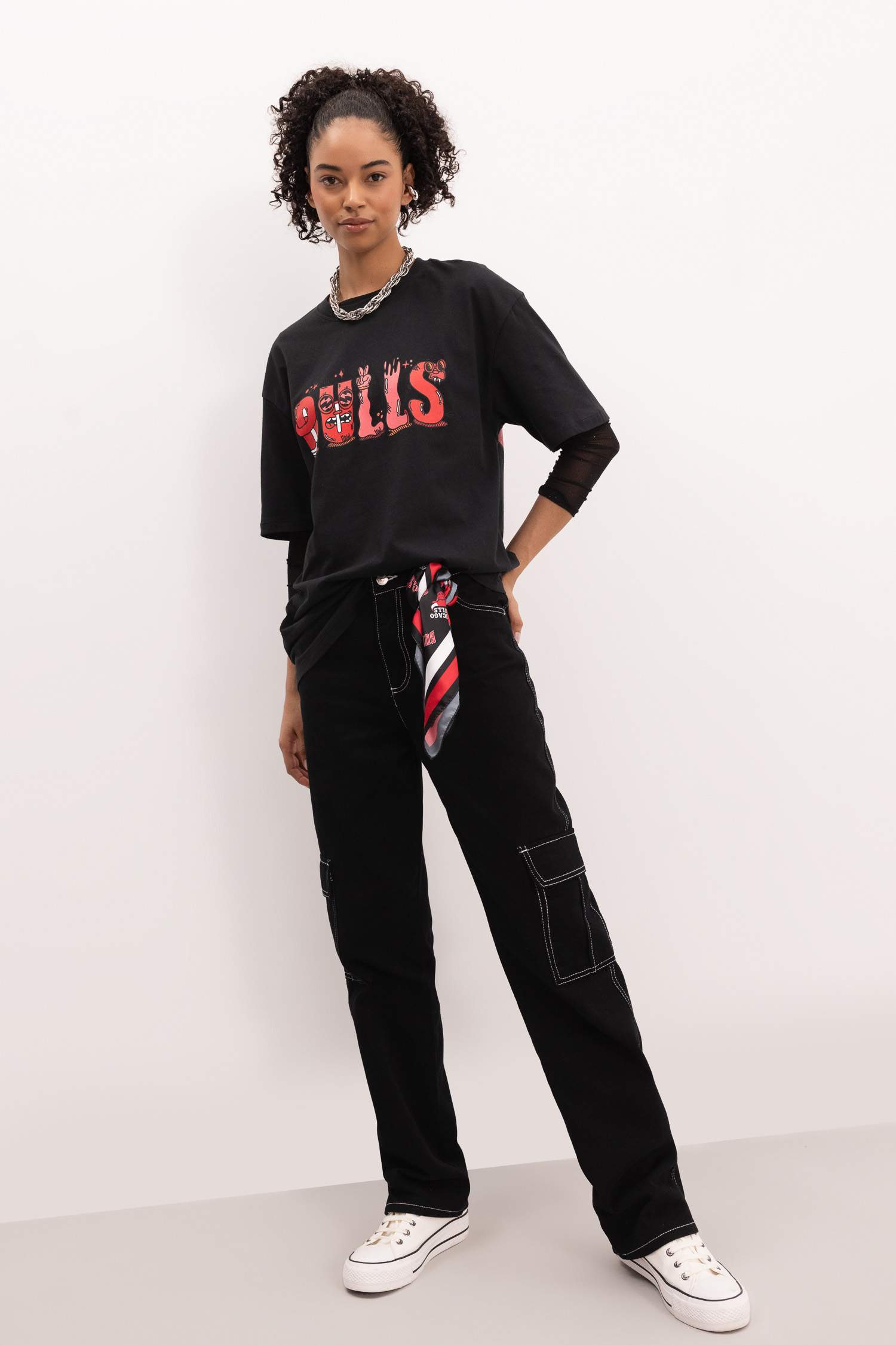 DeFactoFit NBA Chicago Bulls Boxy Fit Short Sleeve T-Shirt