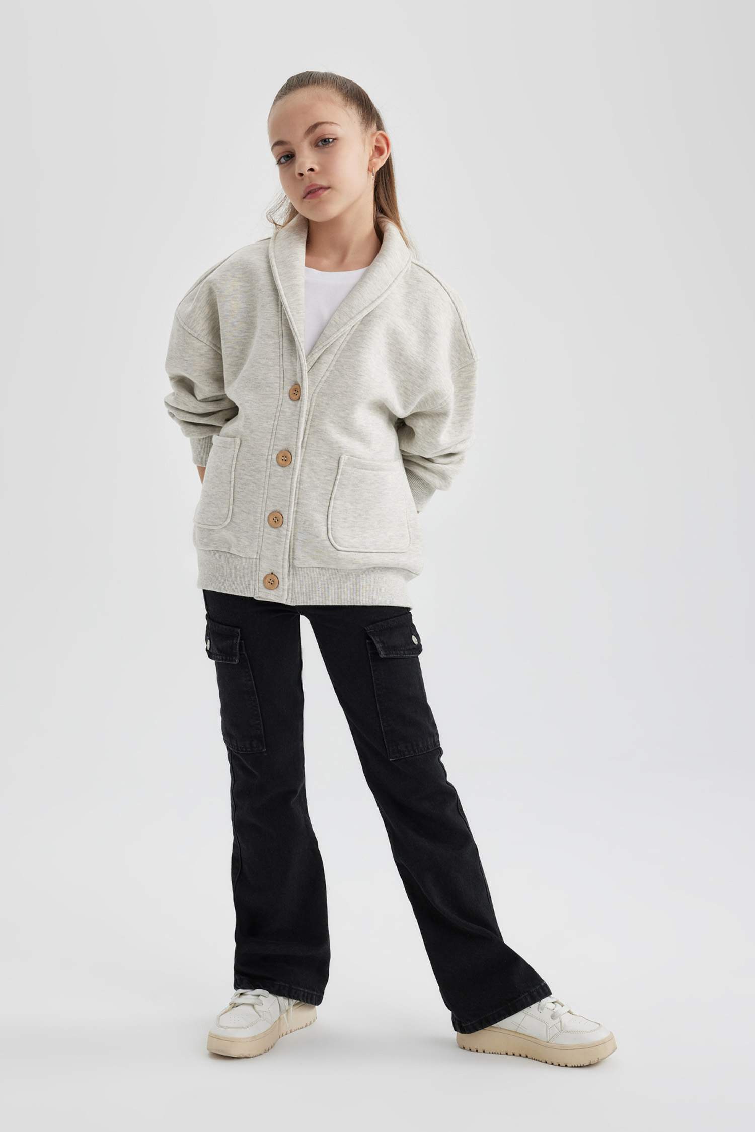 Kız Çocuk Ceket Yaka İçi Yumuşak Tüylü Düğmeli Hırka