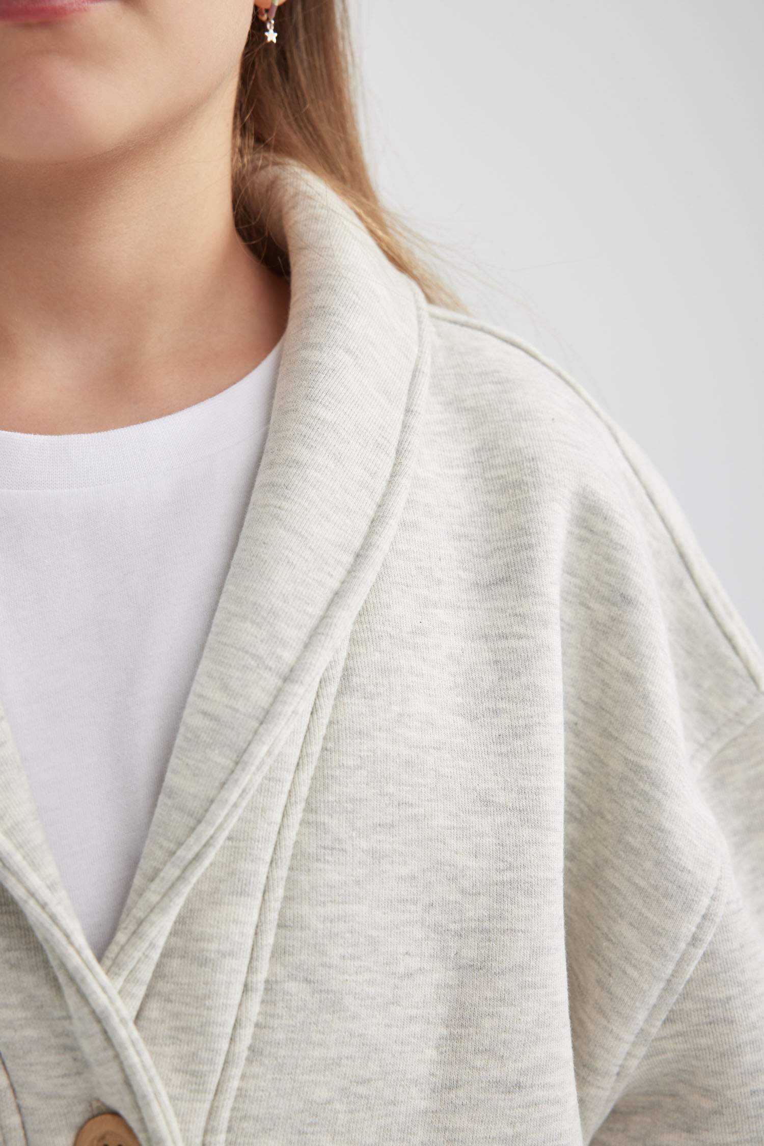 Kız Çocuk Ceket Yaka İçi Yumuşak Tüylü Düğmeli Hırka