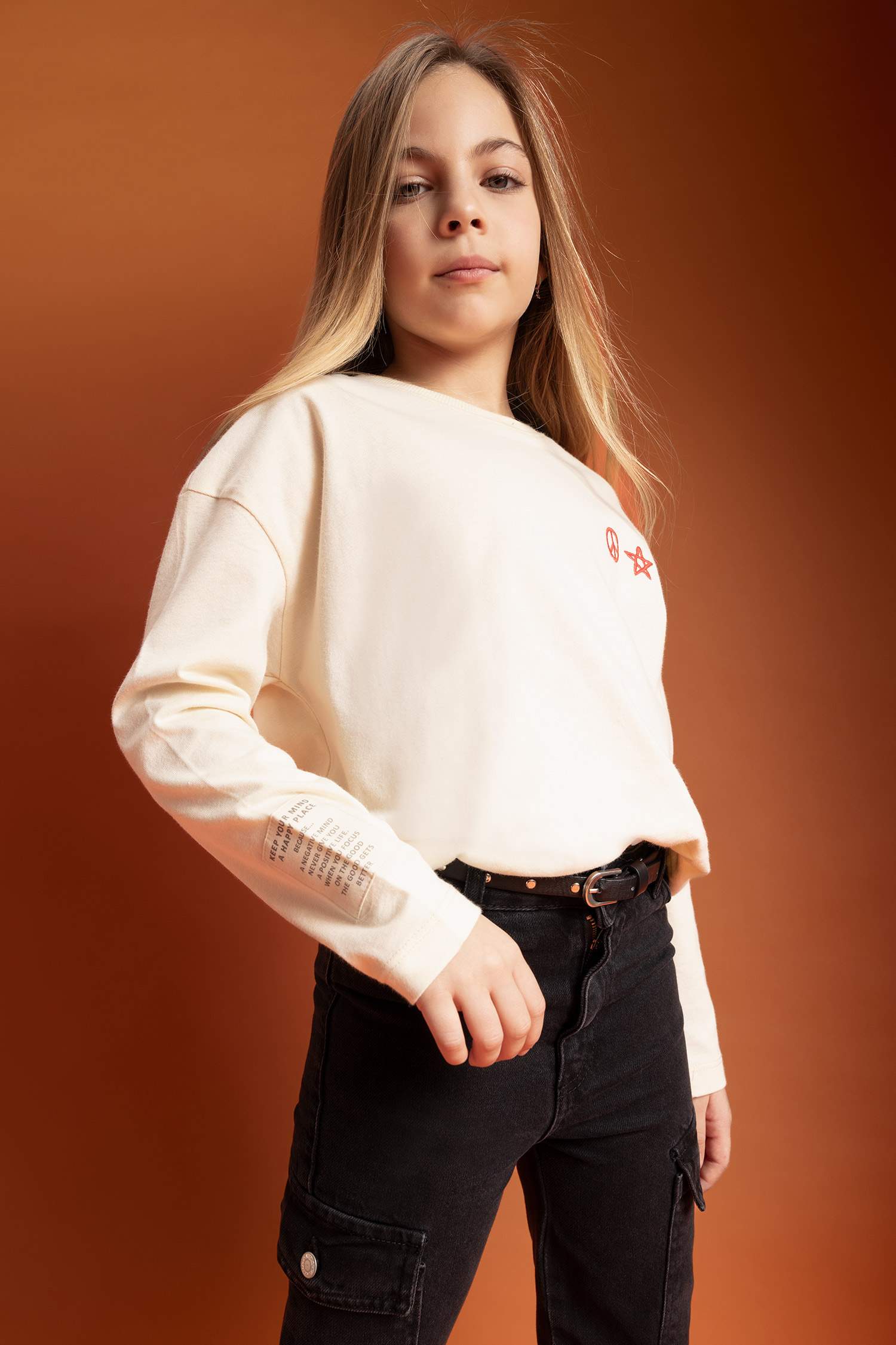 Girl Relax Fit Crew Neck Printed Long Sleeve T-Shirt