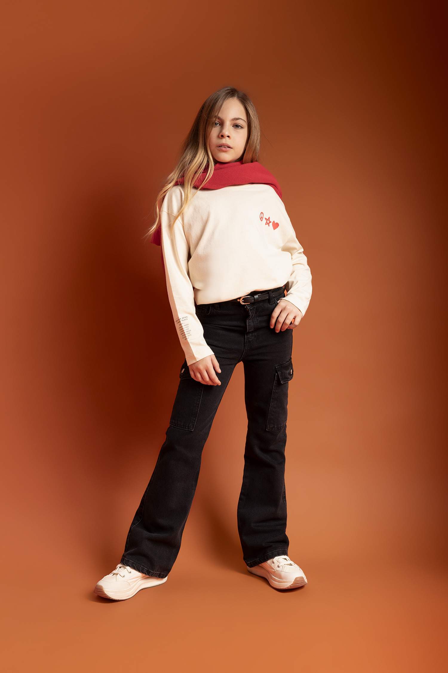 Girl Relax Fit Crew Neck Printed Long Sleeve T-Shirt