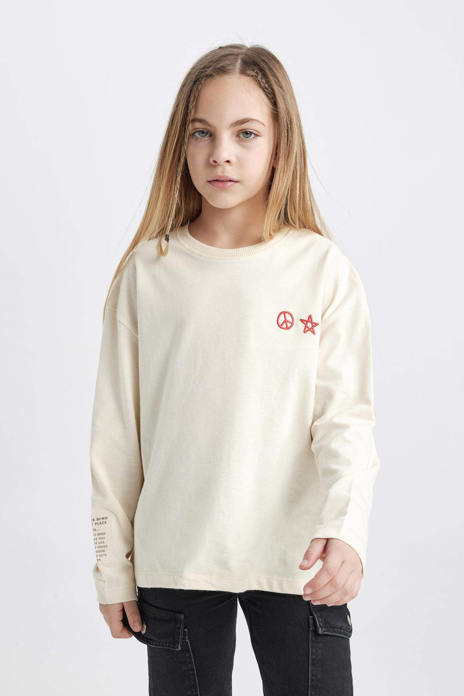 Girl Relax Fit Crew Neck Printed Long Sleeve T-Shirt