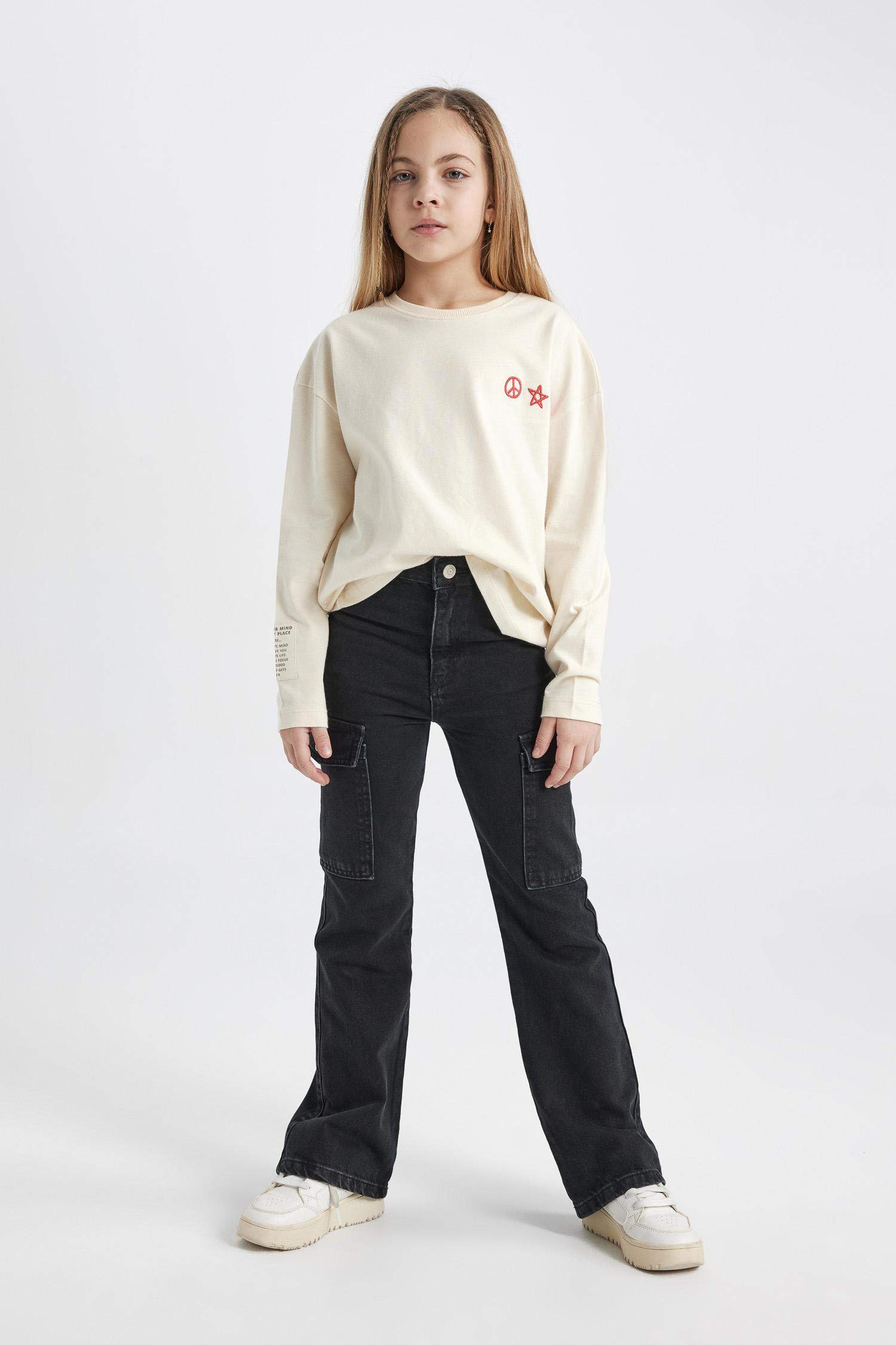 Girl Relax Fit Crew Neck Printed Long Sleeve T-Shirt