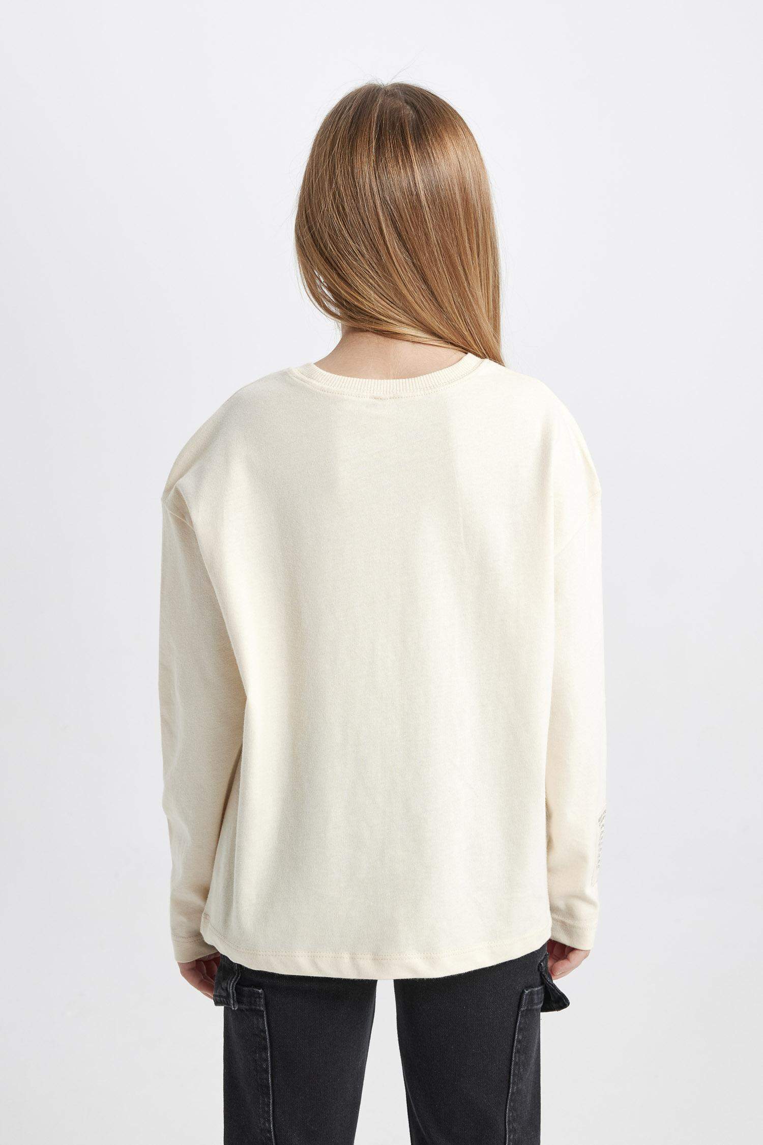 Girl Relax Fit Crew Neck Printed Long Sleeve T-Shirt