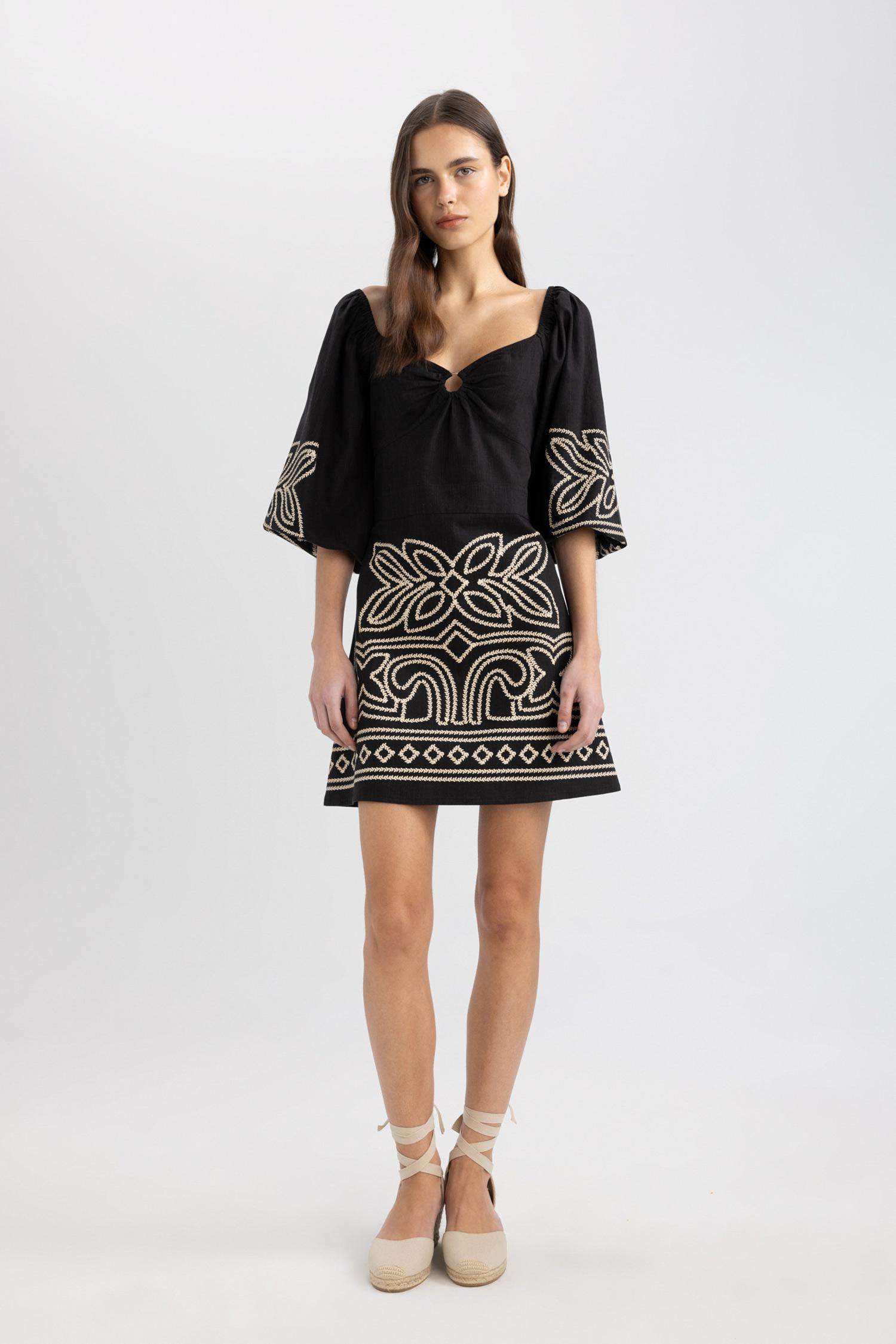 A-Line V-Neck Half Sleeve Mini Dress