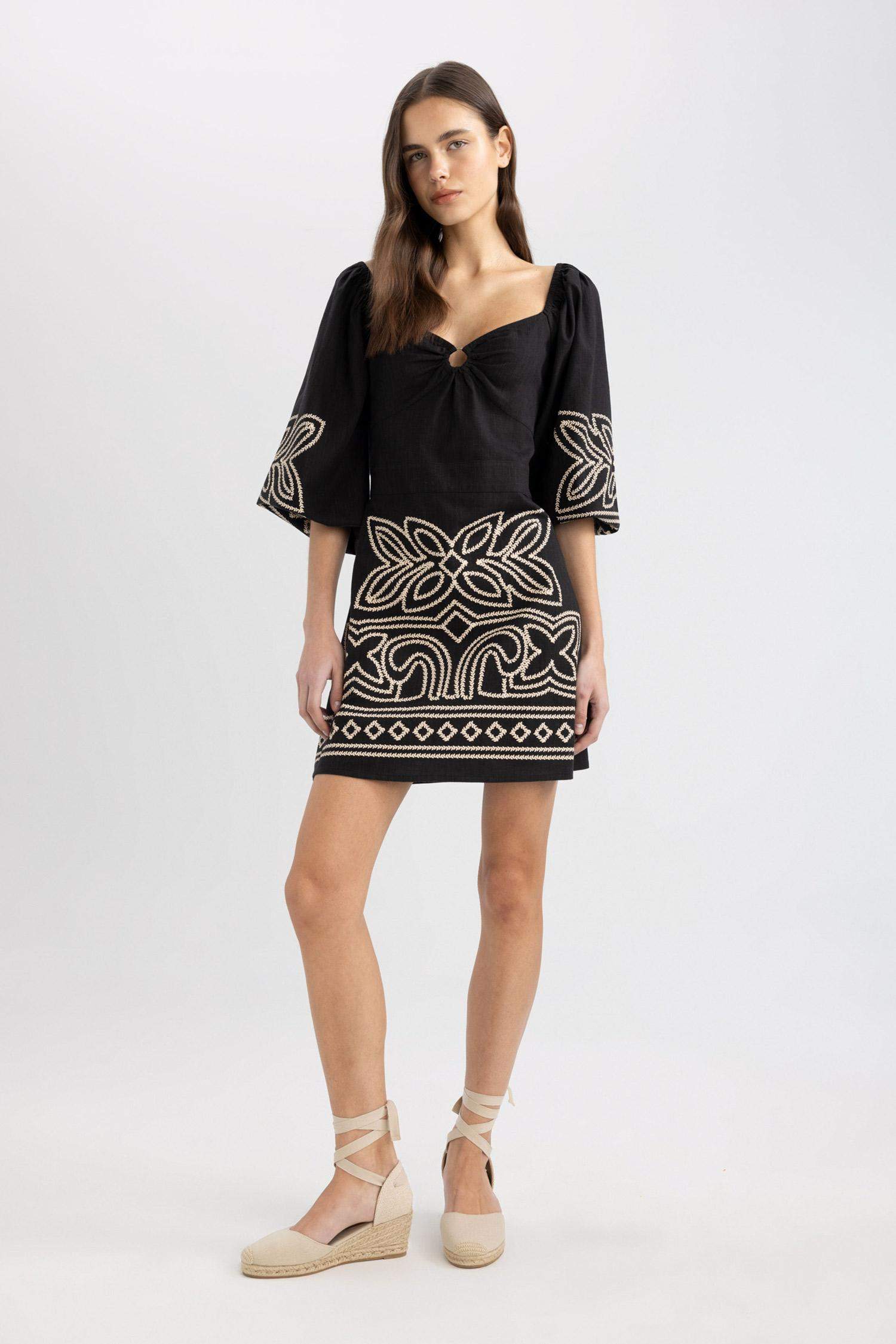 A-Line V-Neck Half Sleeve Mini Dress