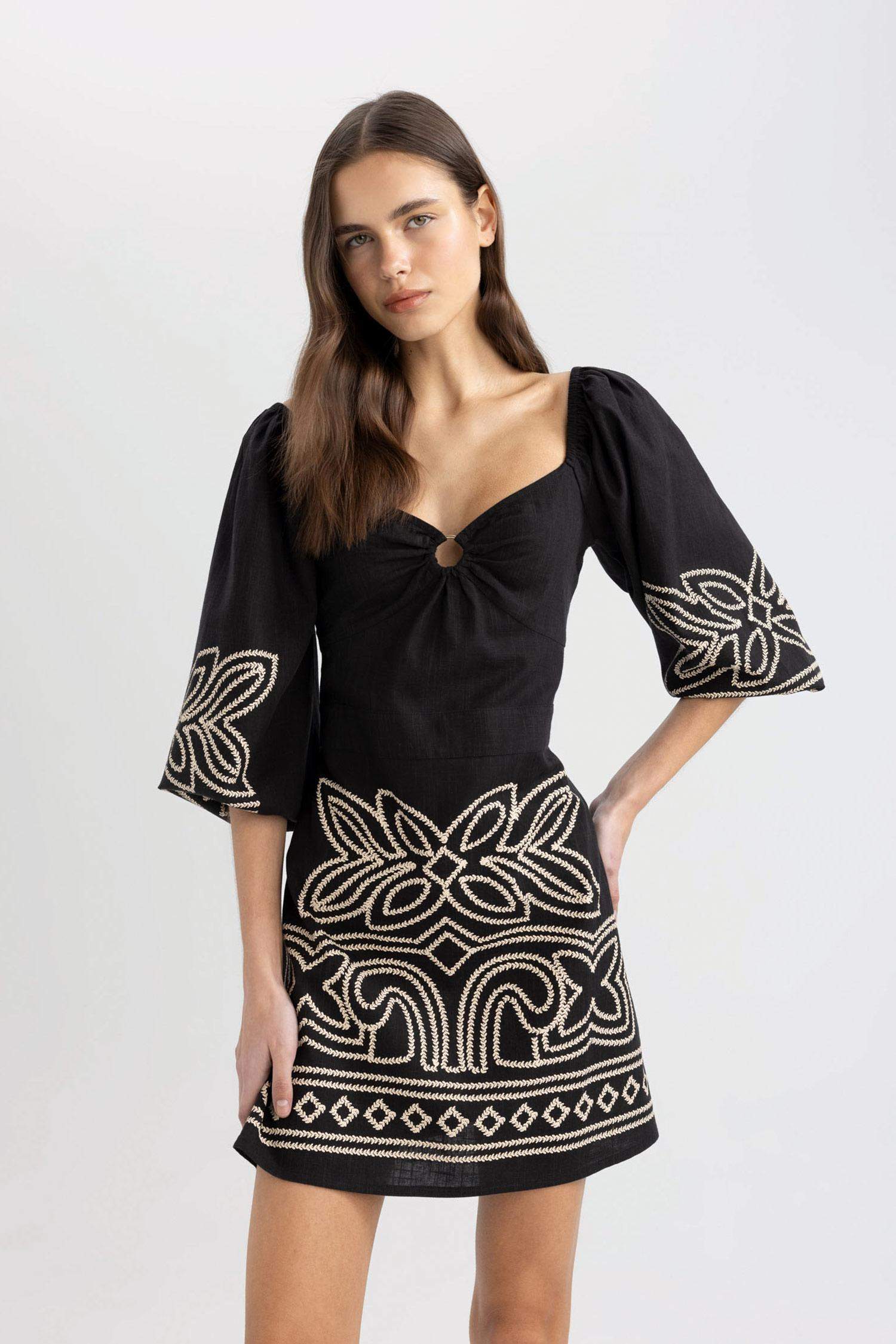 A-Line V-Neck Half Sleeve Mini Dress