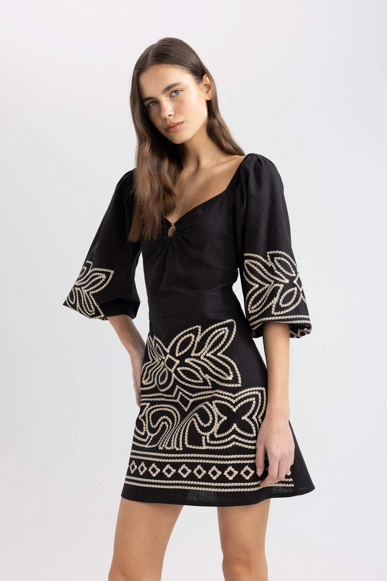 A-Line V-Neck Half Sleeve Mini Dress