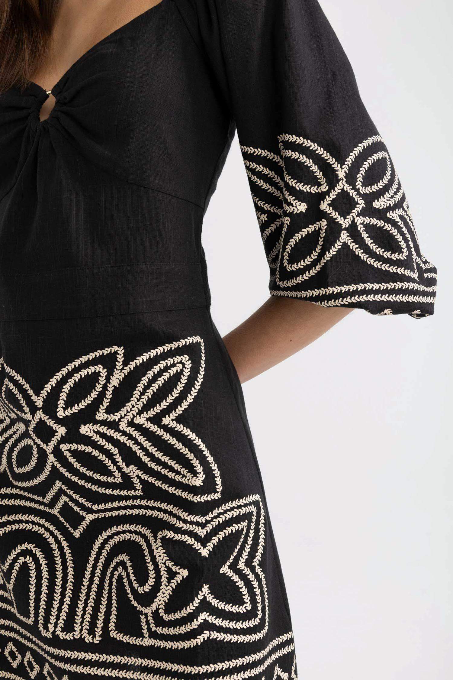 A-Line V-Neck Half Sleeve Mini Dress