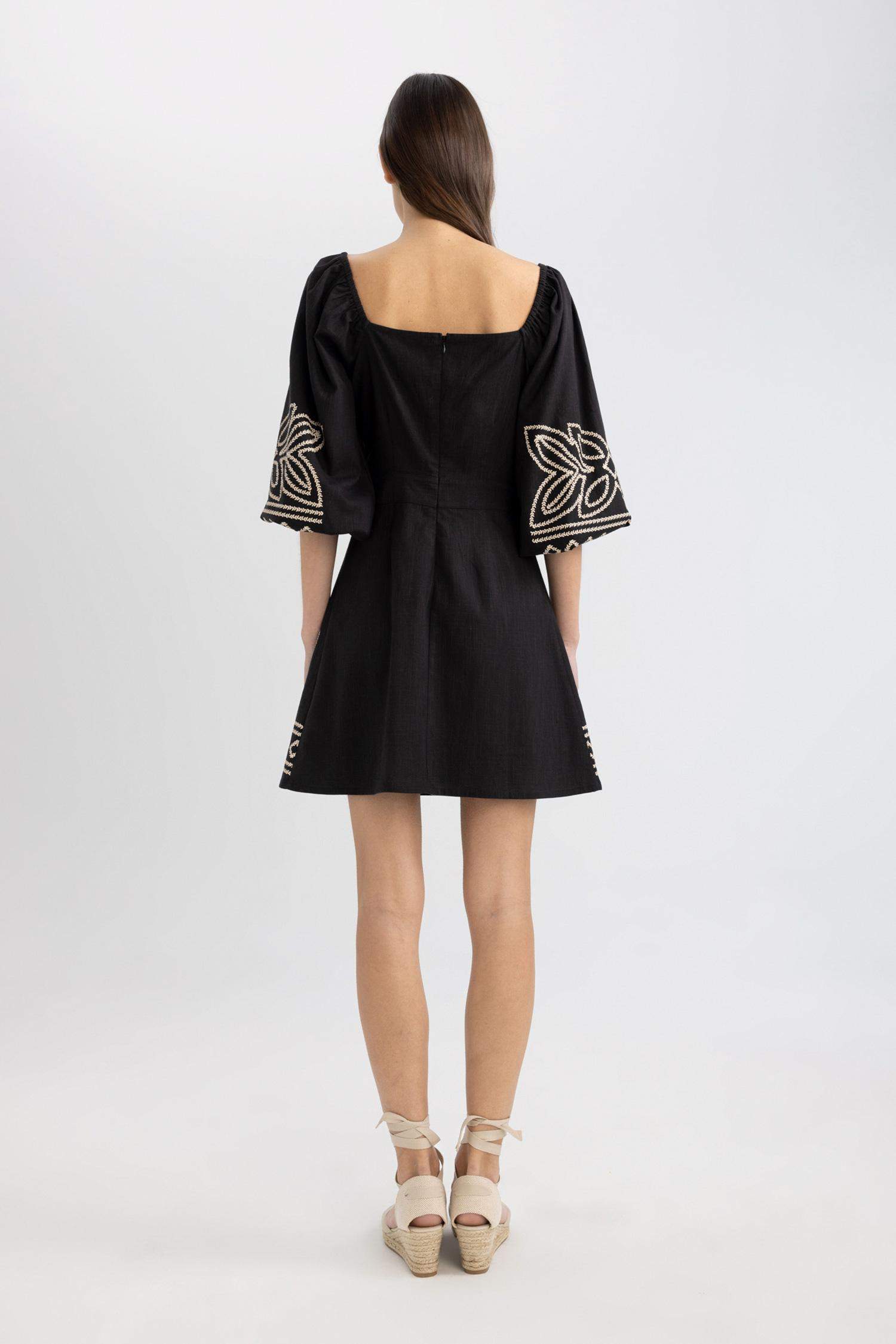 A-Line V-Neck Half Sleeve Mini Dress