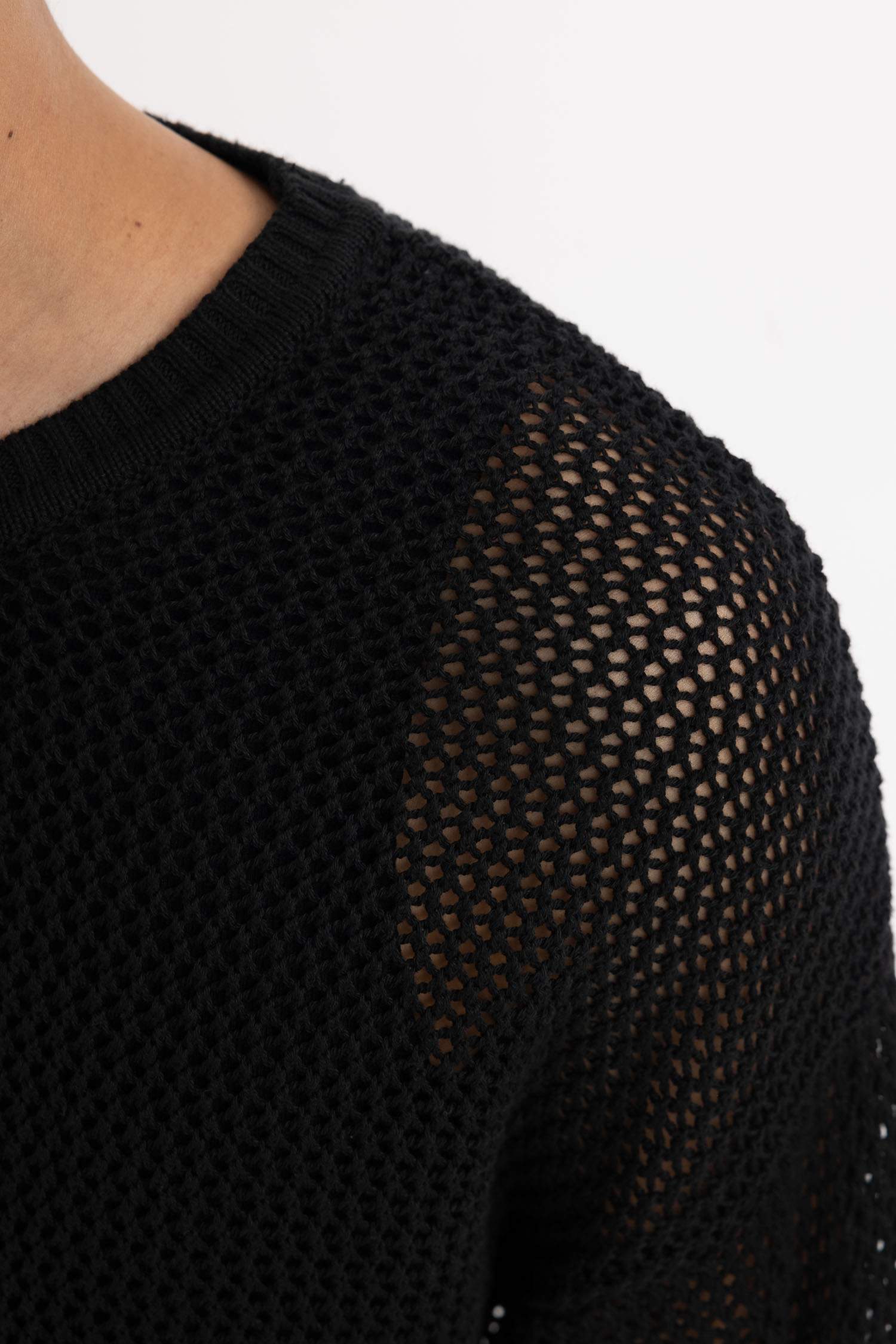 Regular Fit Bisiklet Yaka Kroşe Delikli Triko Sweatshirt