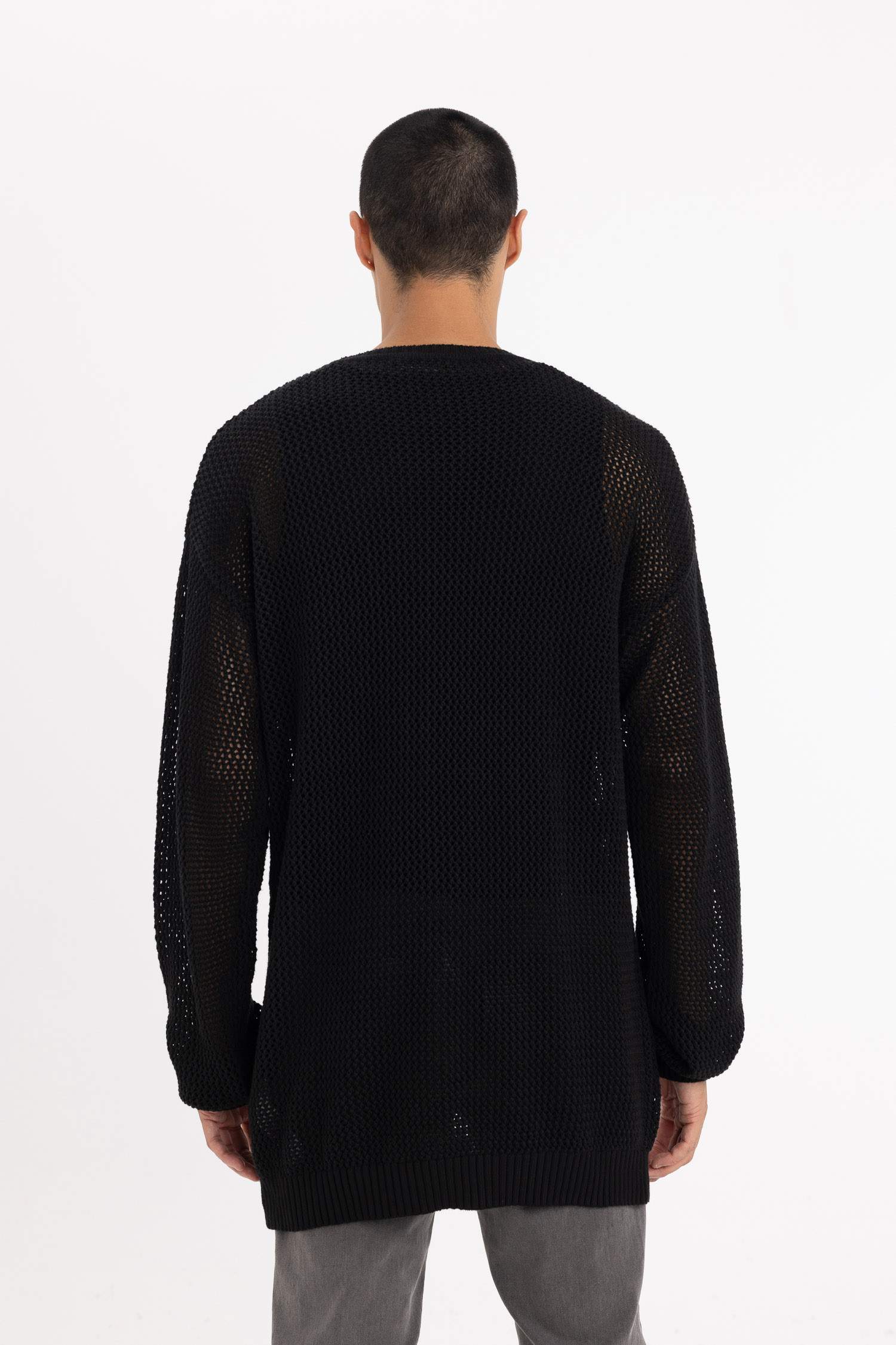 Regular Fit Bisiklet Yaka Kroşe Delikli Triko Sweatshirt