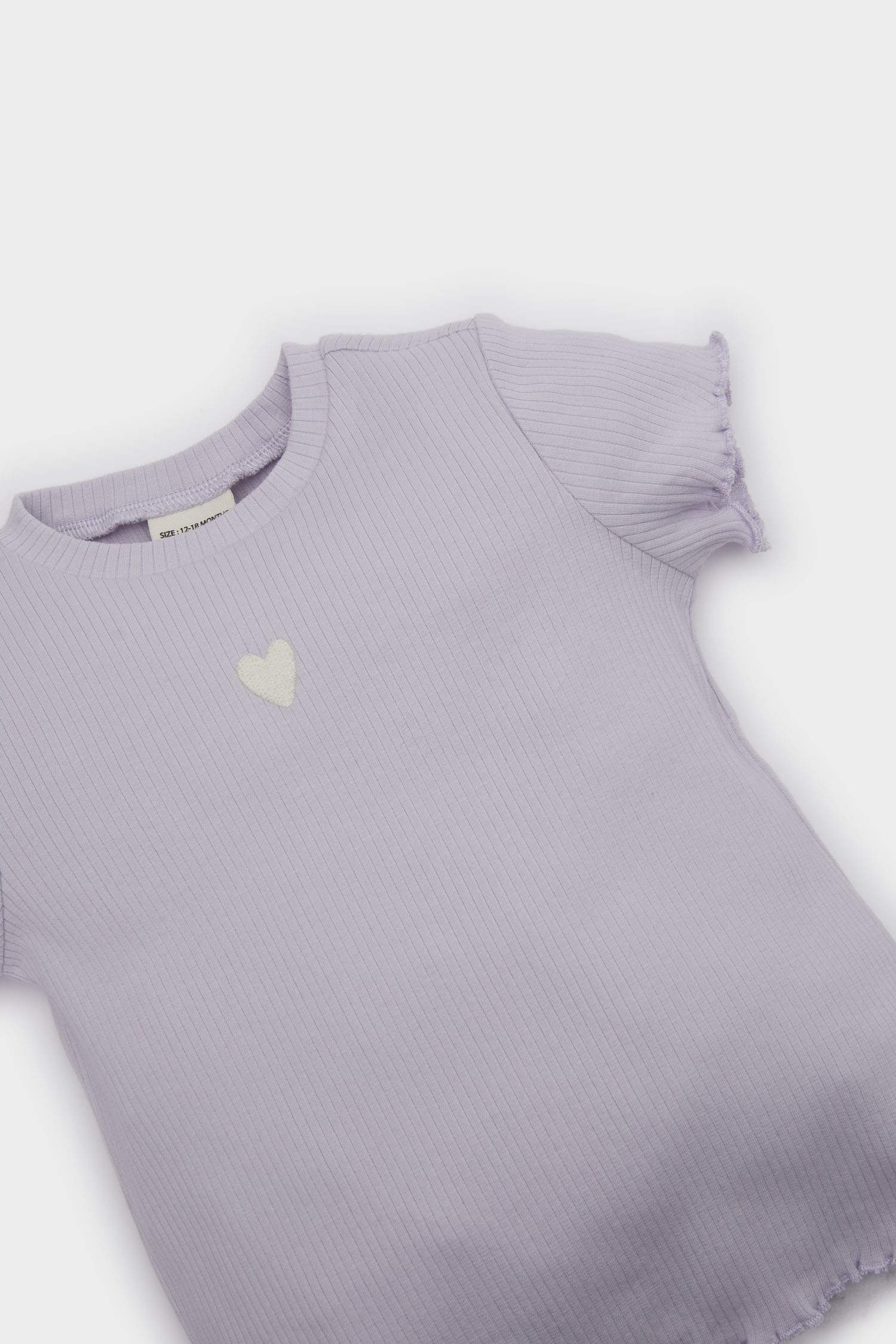 Kız Bebek 2'li Takım Fitilli Kaşkorse Kısa Kollu Tişört Beli Lastikli Şort