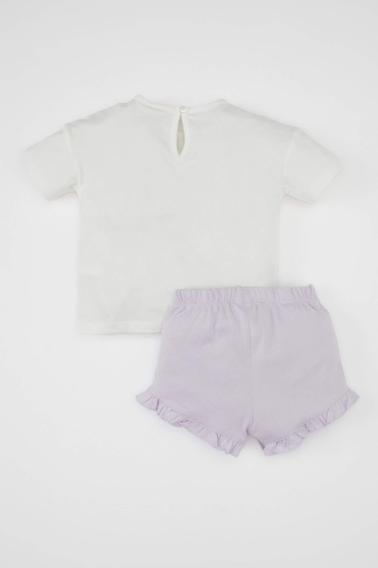 Kız Bebek 2'li Takım Bisiklet Yaka Baskılı Kısa Kollu Tişört Şort