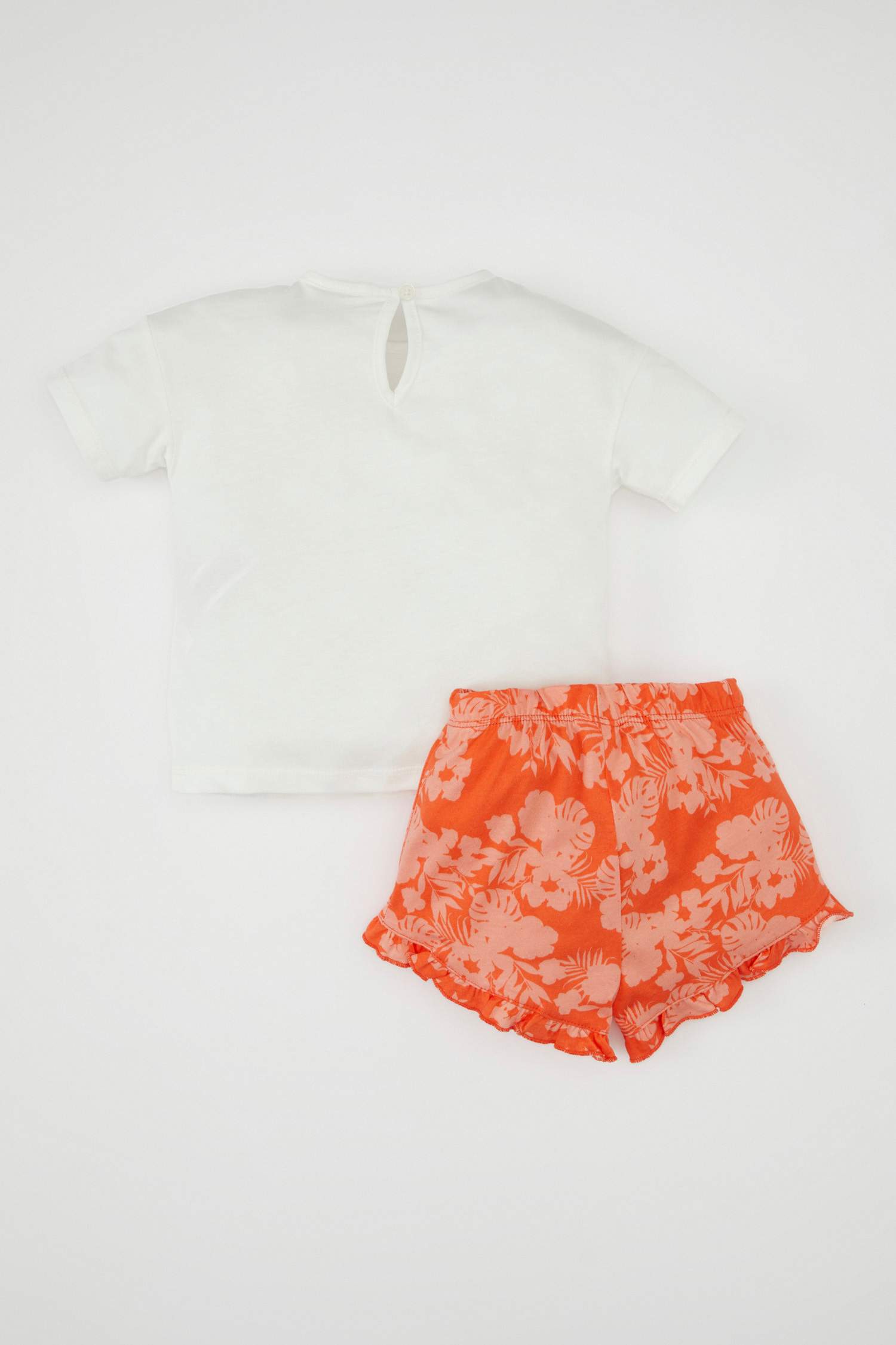 Kız Bebek 2'li Takım Bisiklet Yaka Baskılı Kısa Kollu Tişört Desenli Şort