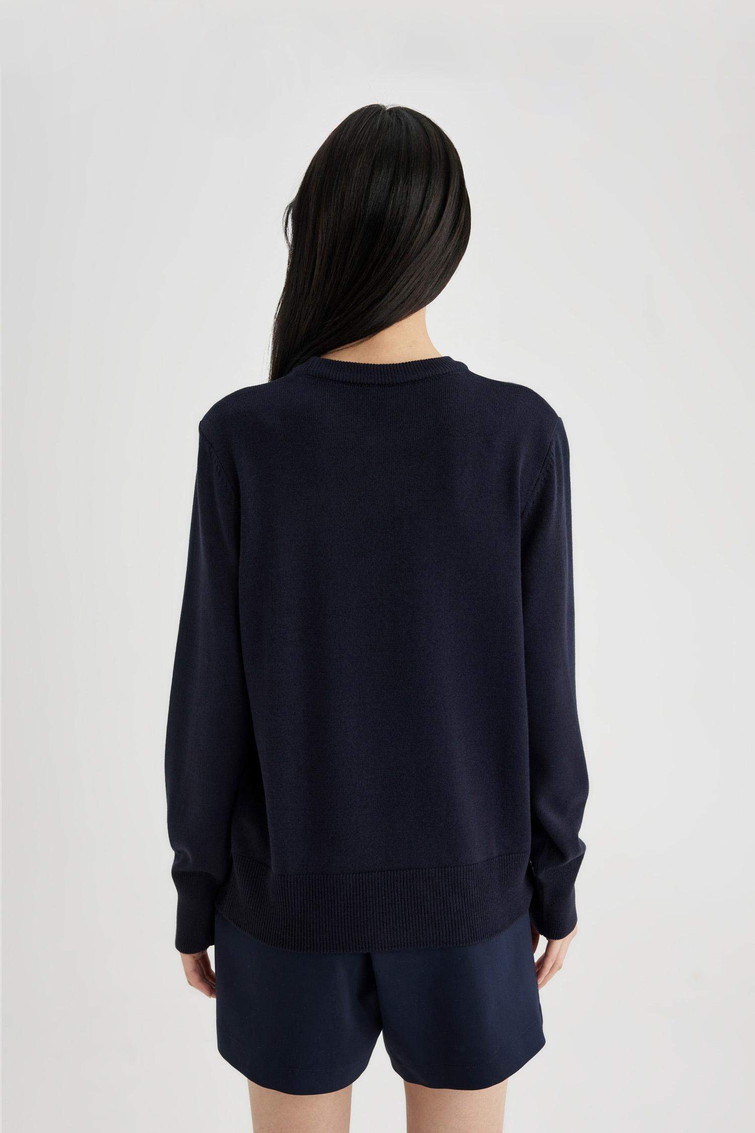 Regular Fit Yumuşak Dokulu Bisiklet Yaka Basic Düz Triko Kazak