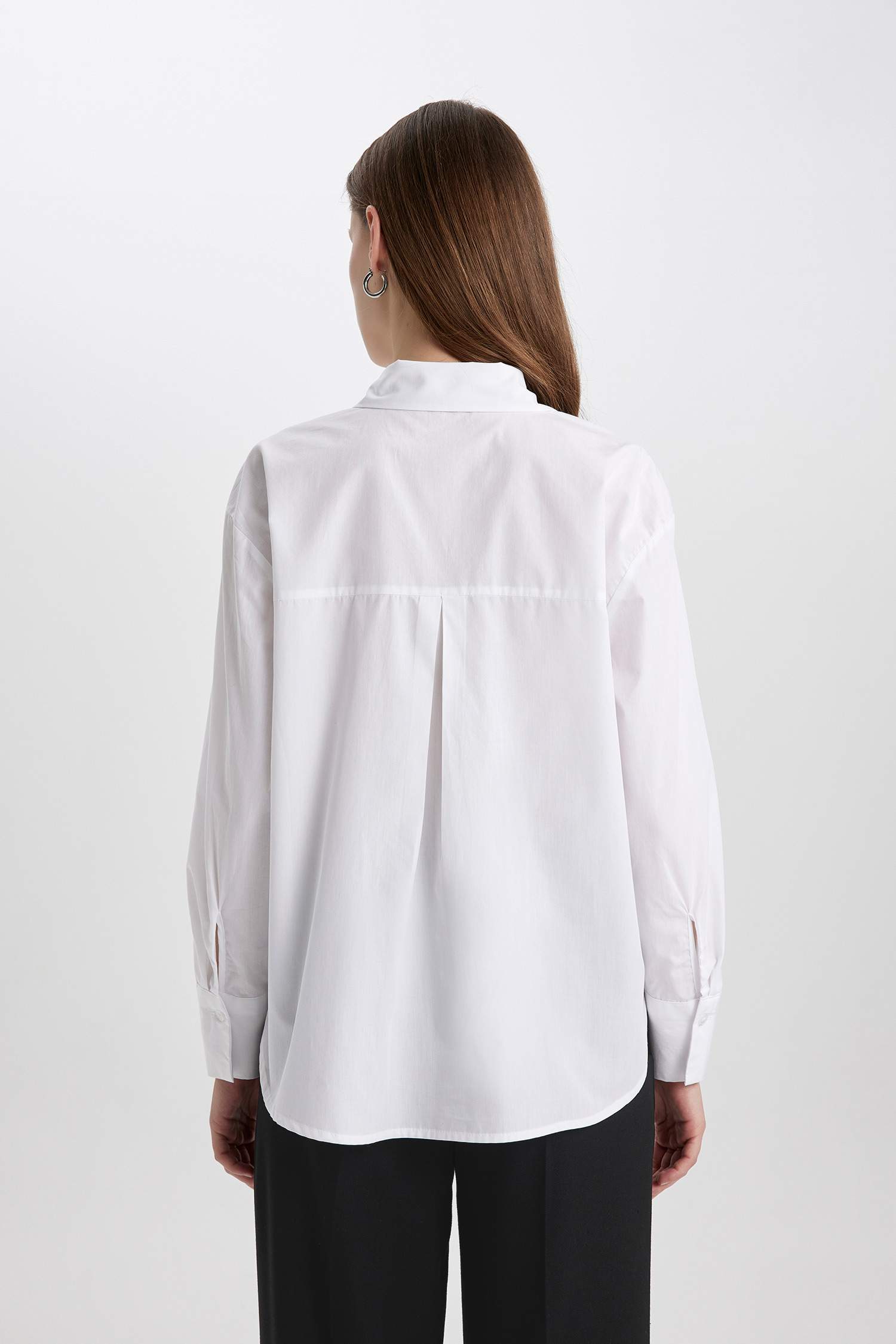 Oversize Fit Perforated Poplin White Shirt
