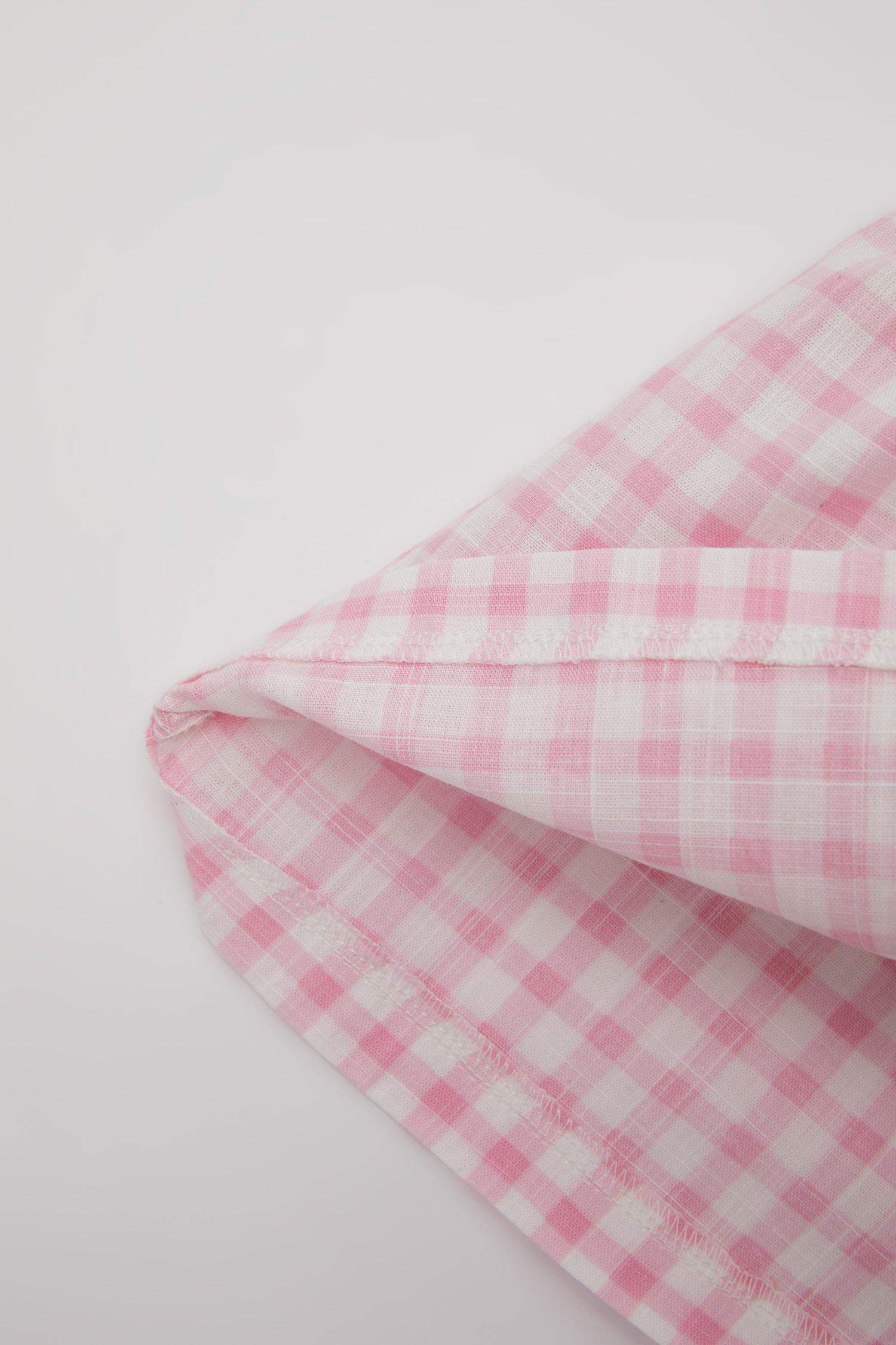 Kız Bebek Kareli Kolsuz Keten Görünümlü Elbise