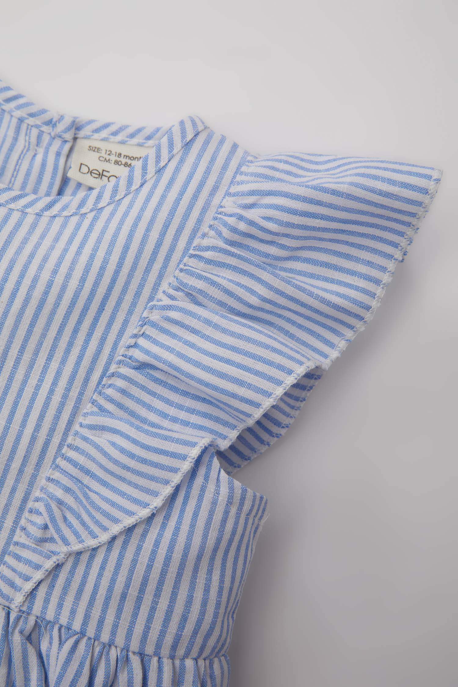 فستان بناتي كاروهات ذو مظهر كتاني قصة عادية بدون ردن