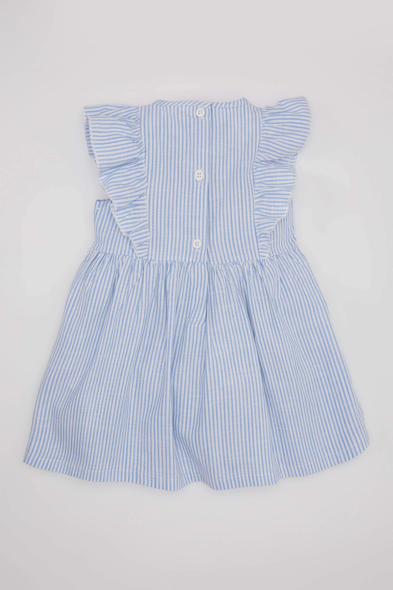 فستان بناتي كاروهات ذو مظهر كتاني قصة عادية بدون ردن