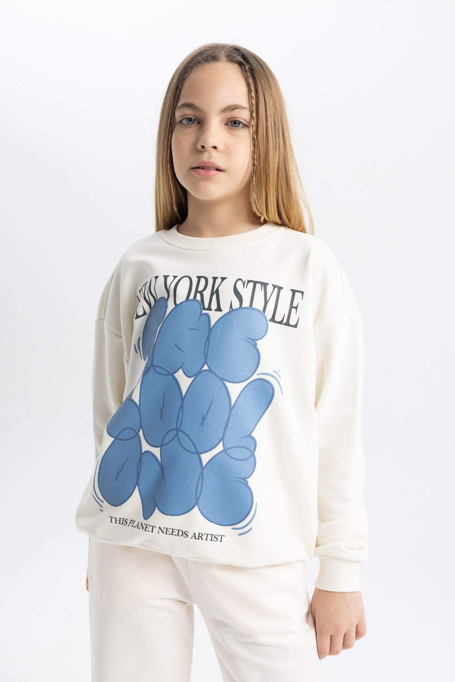 سويت شيرت بناتي اوفر سايز بياقة مستديرة